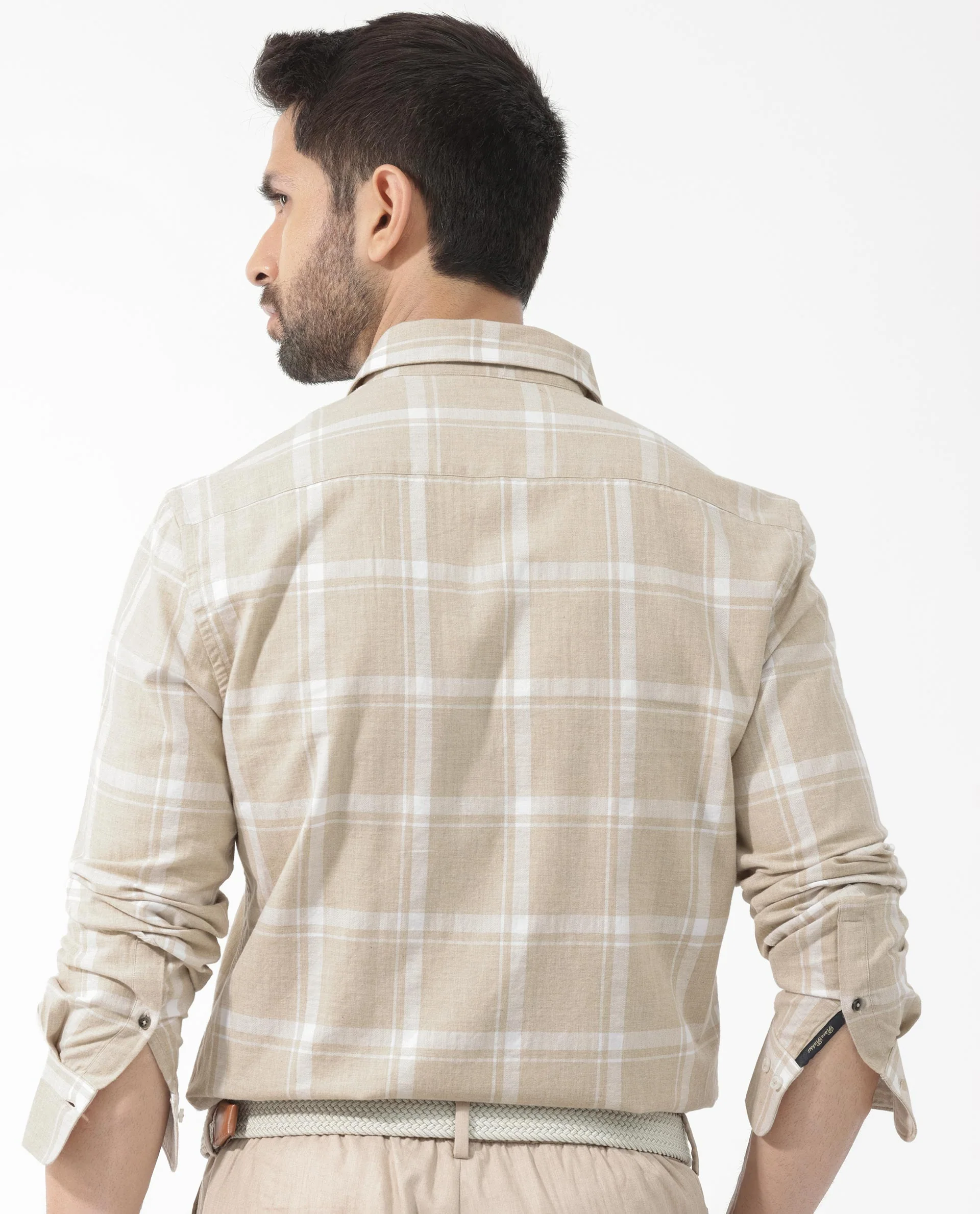 Rare Rabbit Men's Hase Beige Cotton Checked Print Regular Fit Full Sleeve Collared Shirt - Image 8