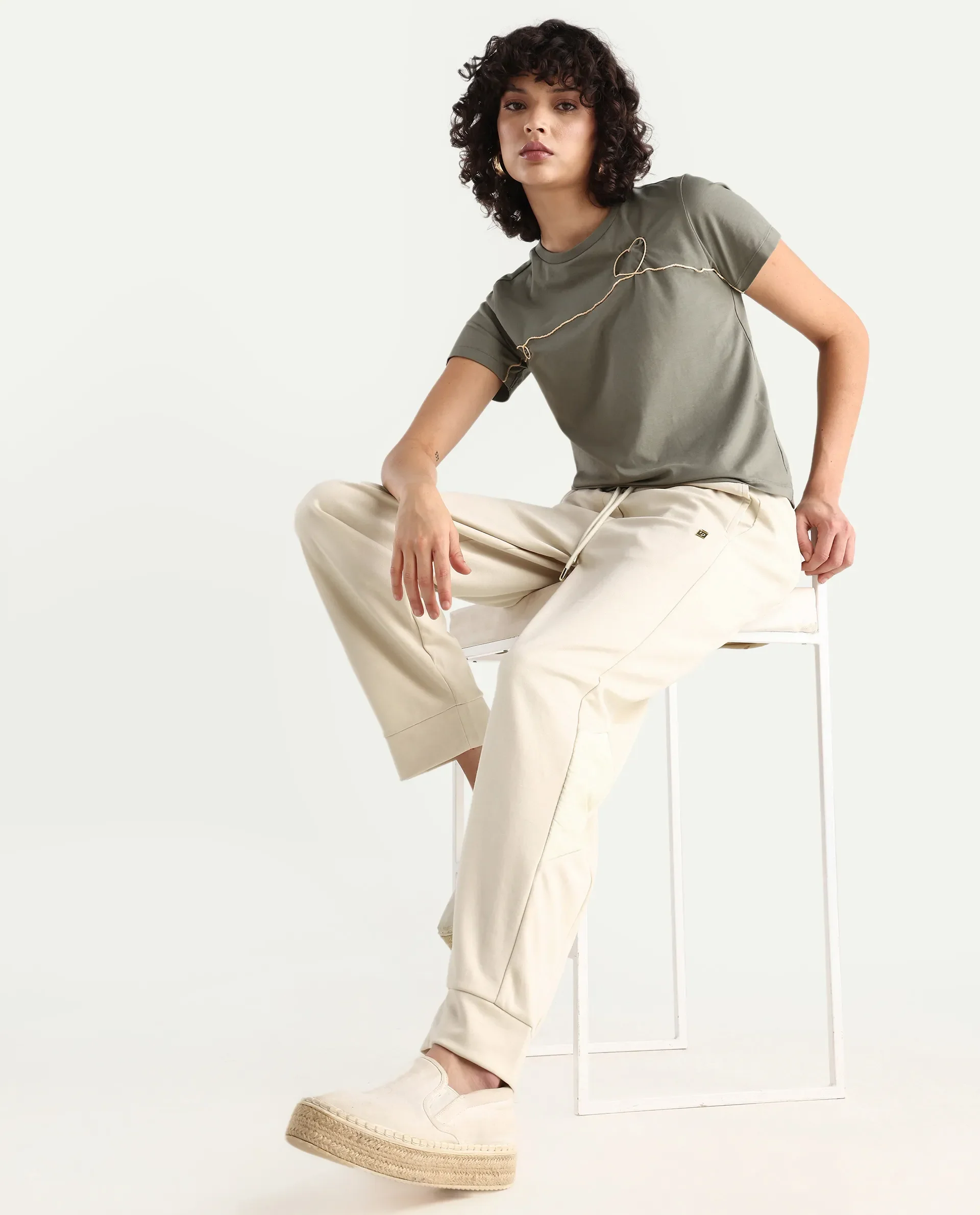 Rareism Women's Hastane Off White Modal Blend Ankle Length Regular Fit Track Pant