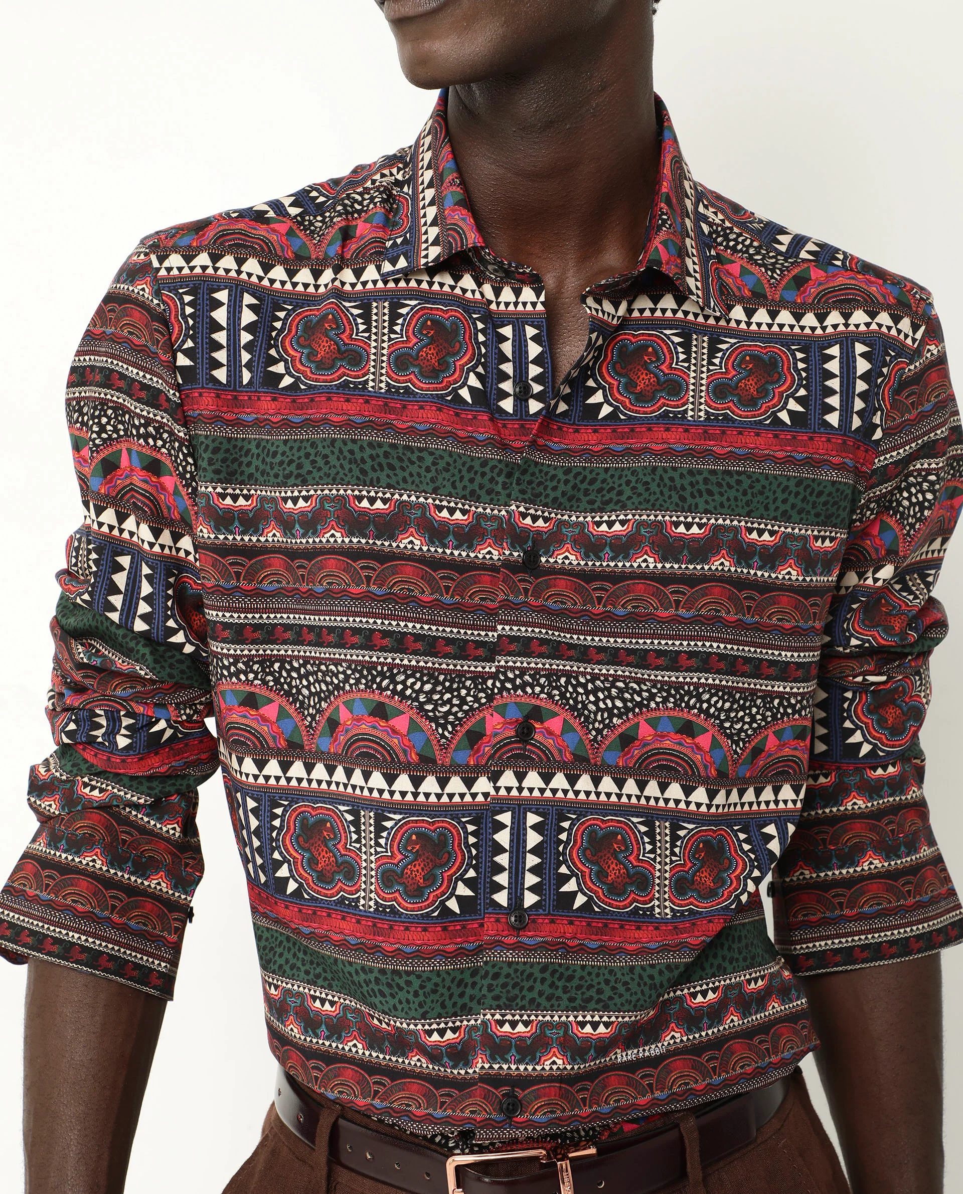 Rare Rabbit Men's Hatham Ls Black Viscose Abstract Print Regular Fit Full Sleeve Collared Shirt - Image 3