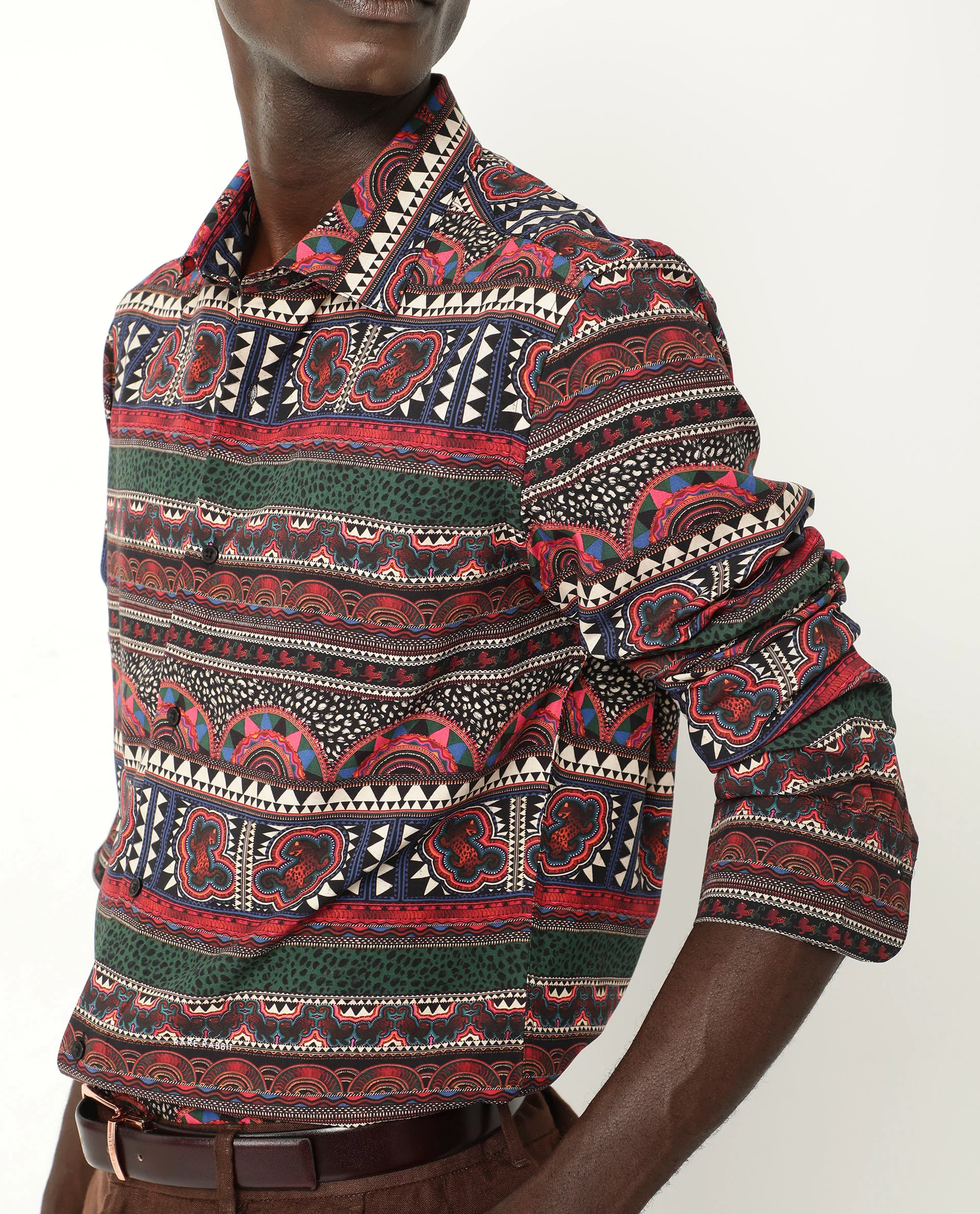 Rare Rabbit Men's Hatham Ls Black Viscose Abstract Print Regular Fit Full Sleeve Collared Shirt - Image 9