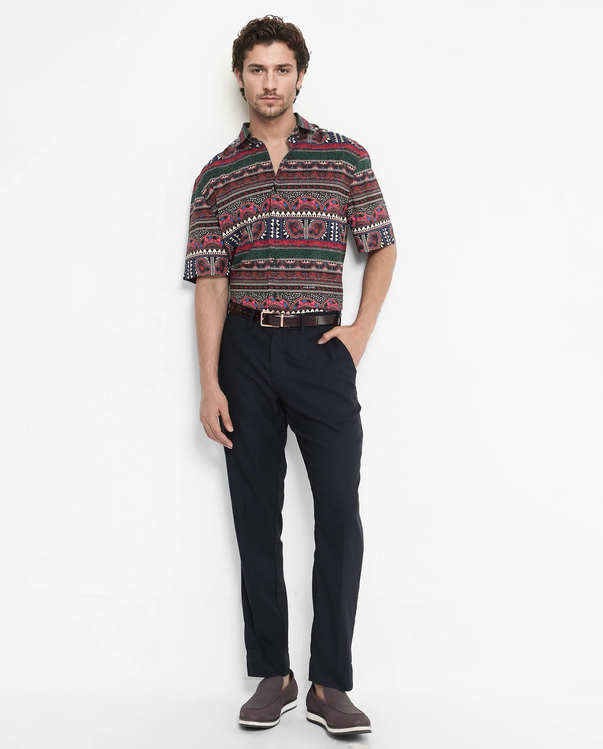 Rare Rabbit Men's Hatham Ss Black Viscose Abstract Print Boxy Fit Half Sleeve Spread Collar Shirt - Image 2