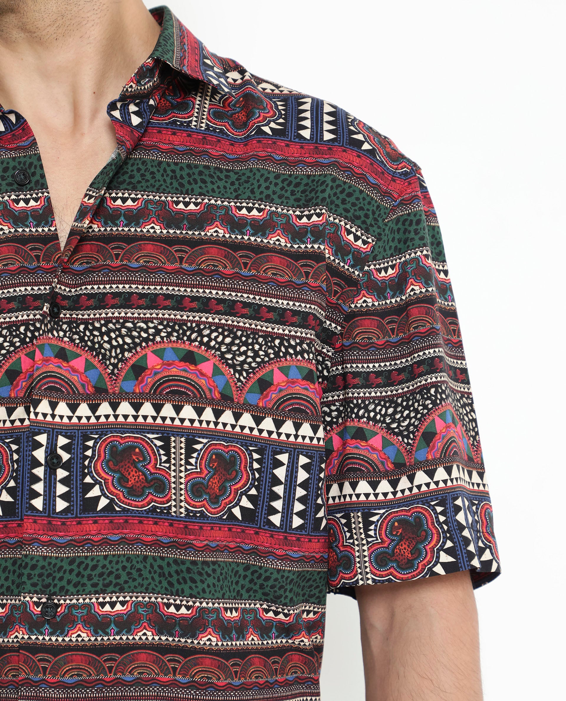 Rare Rabbit Men's Hatham Ss Black Viscose Abstract Print Boxy Fit Half Sleeve Spread Collar Shirt - Image 3