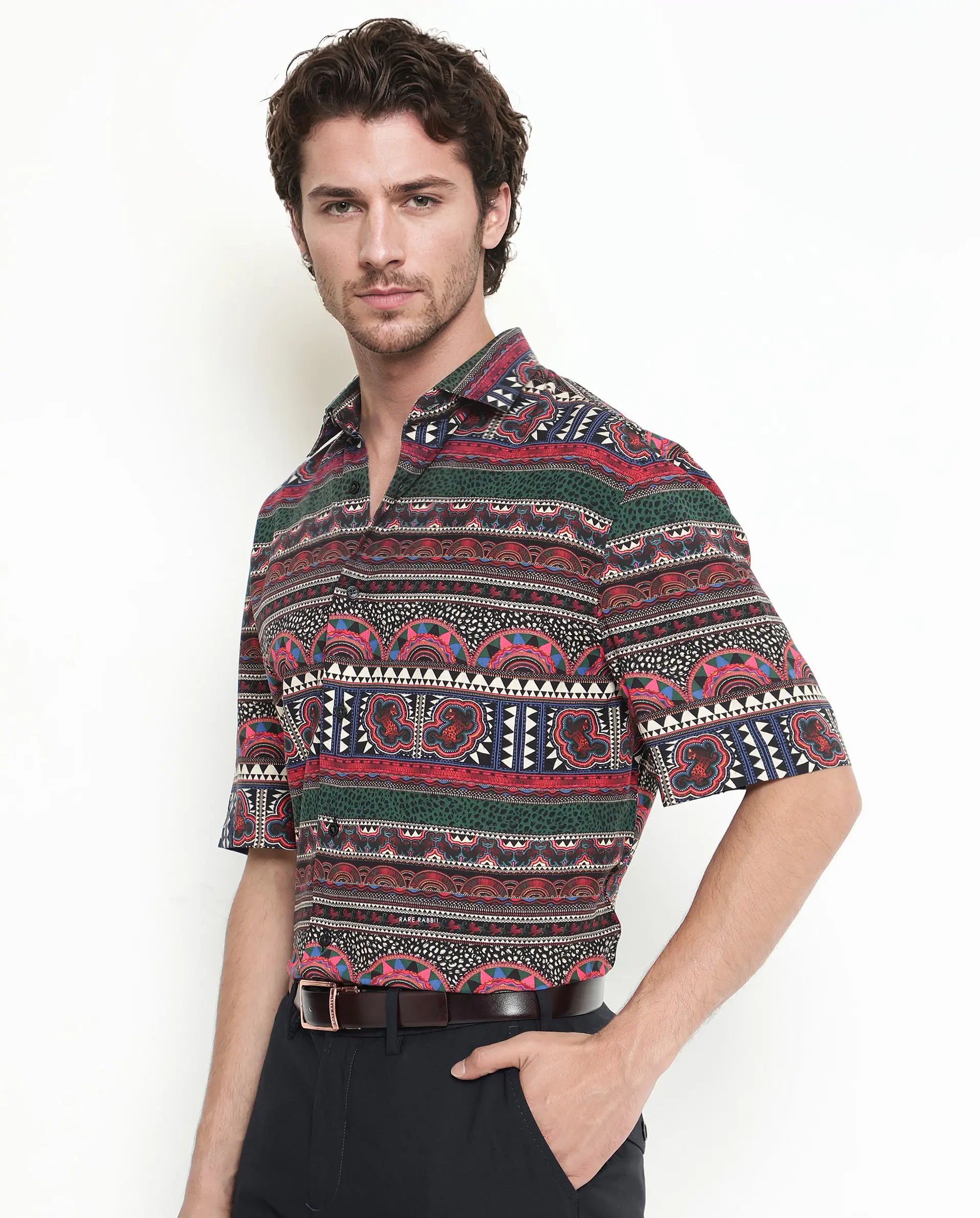 Rare Rabbit Men's Hatham Ss Black Viscose Abstract Print Boxy Fit Half Sleeve Spread Collar Shirt - Image 5