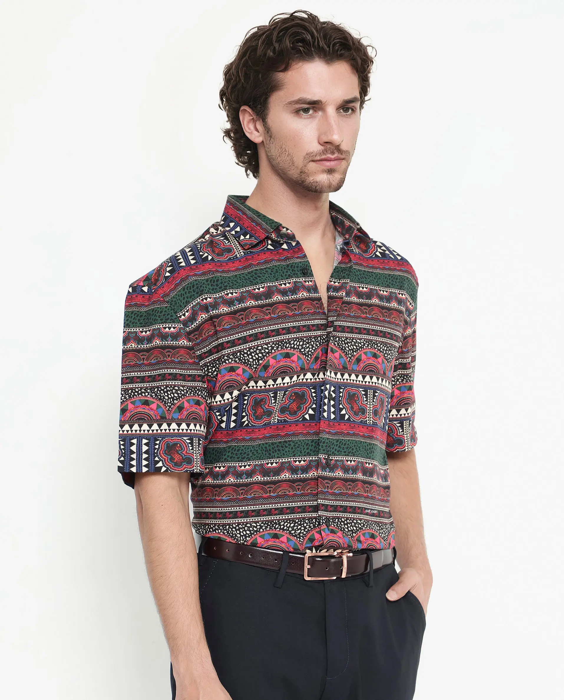 Rare Rabbit Men's Hatham Ss Black Viscose Abstract Print Boxy Fit Half Sleeve Spread Collar Shirt - Image 7