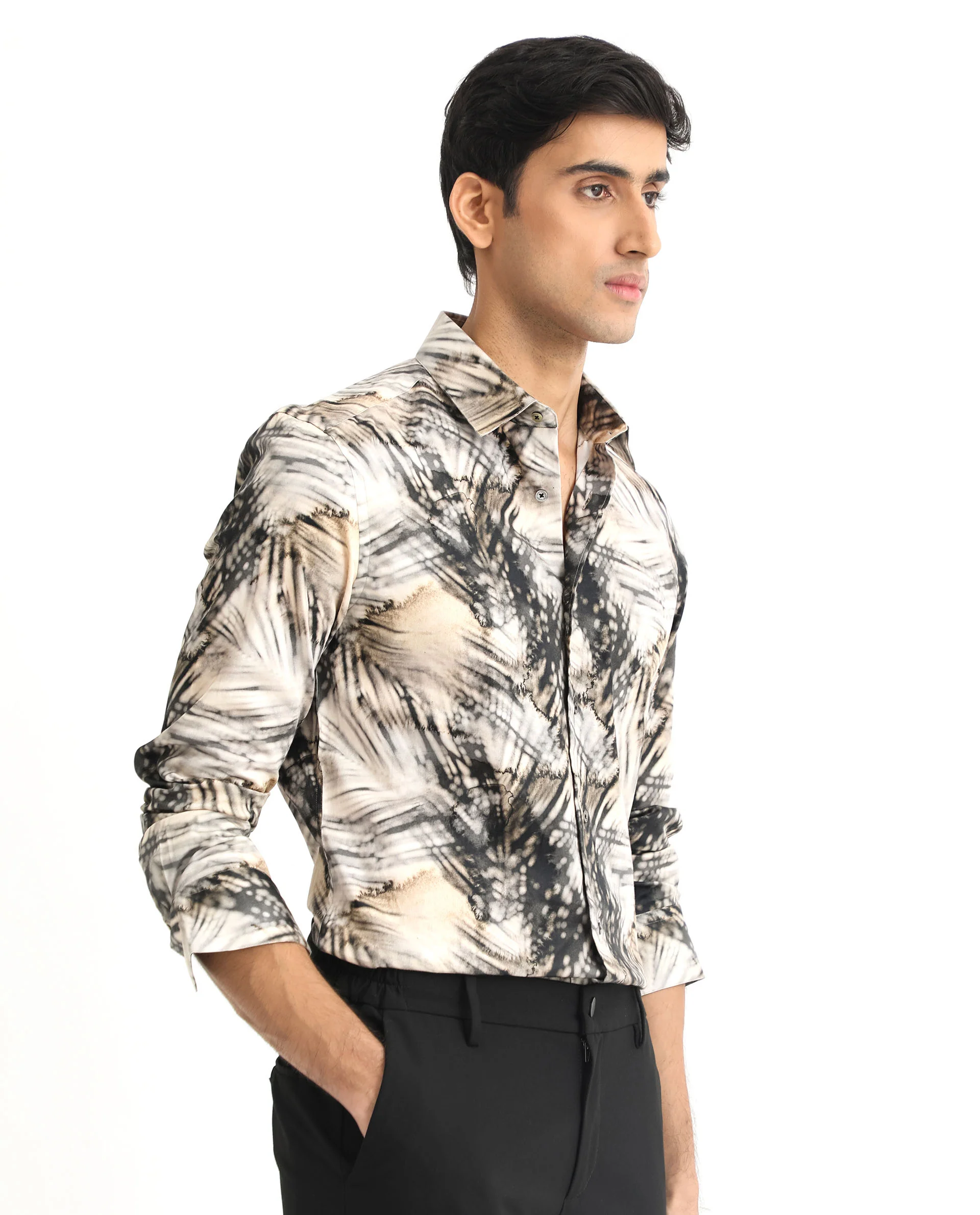 Rare Rabbit Men's Haussman Offwhite Cotton Tropical Print Regular Fit Full Sleeve Collared Shirt - Image 3
