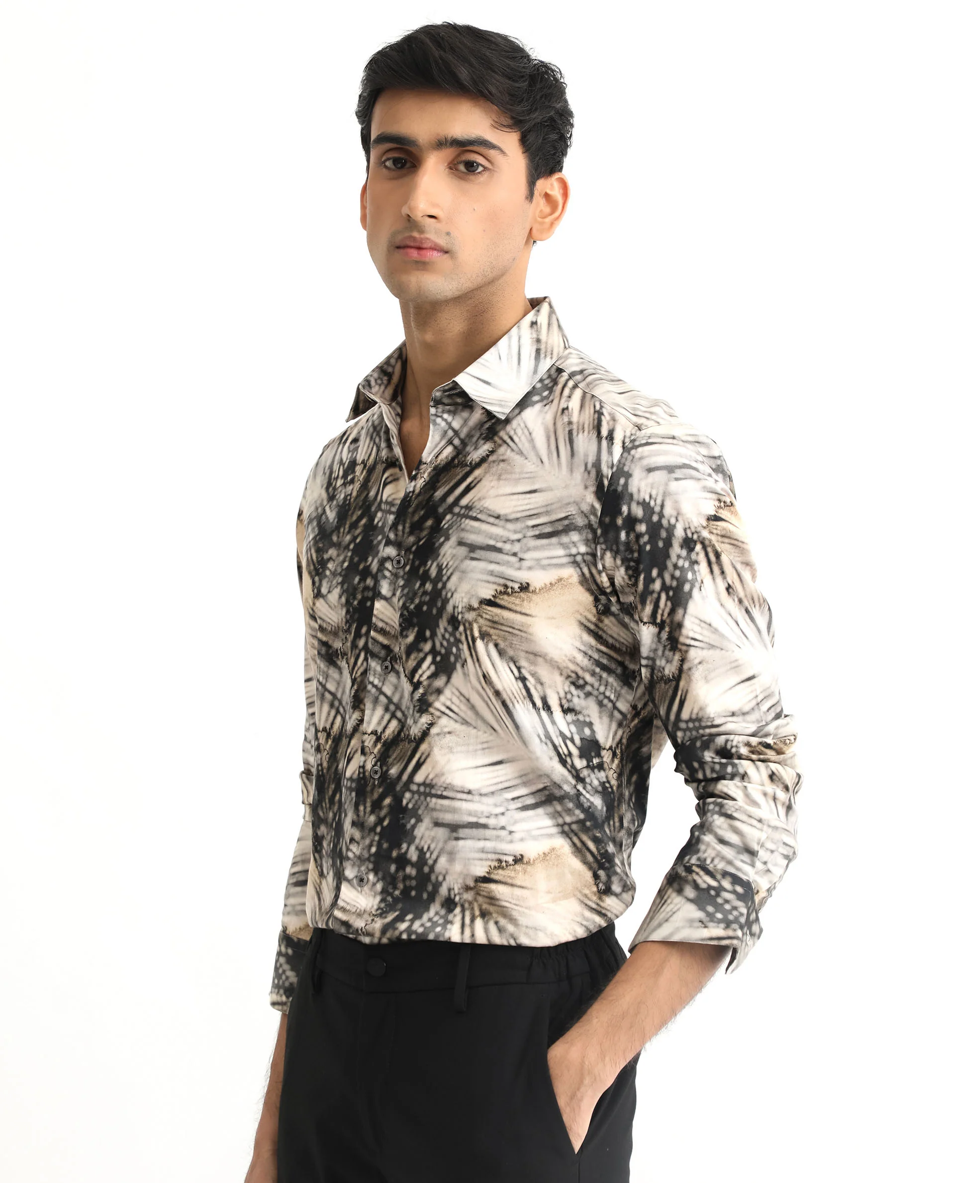 Rare Rabbit Men's Haussman Offwhite Cotton Tropical Print Regular Fit Full Sleeve Collared Shirt - Image 6
