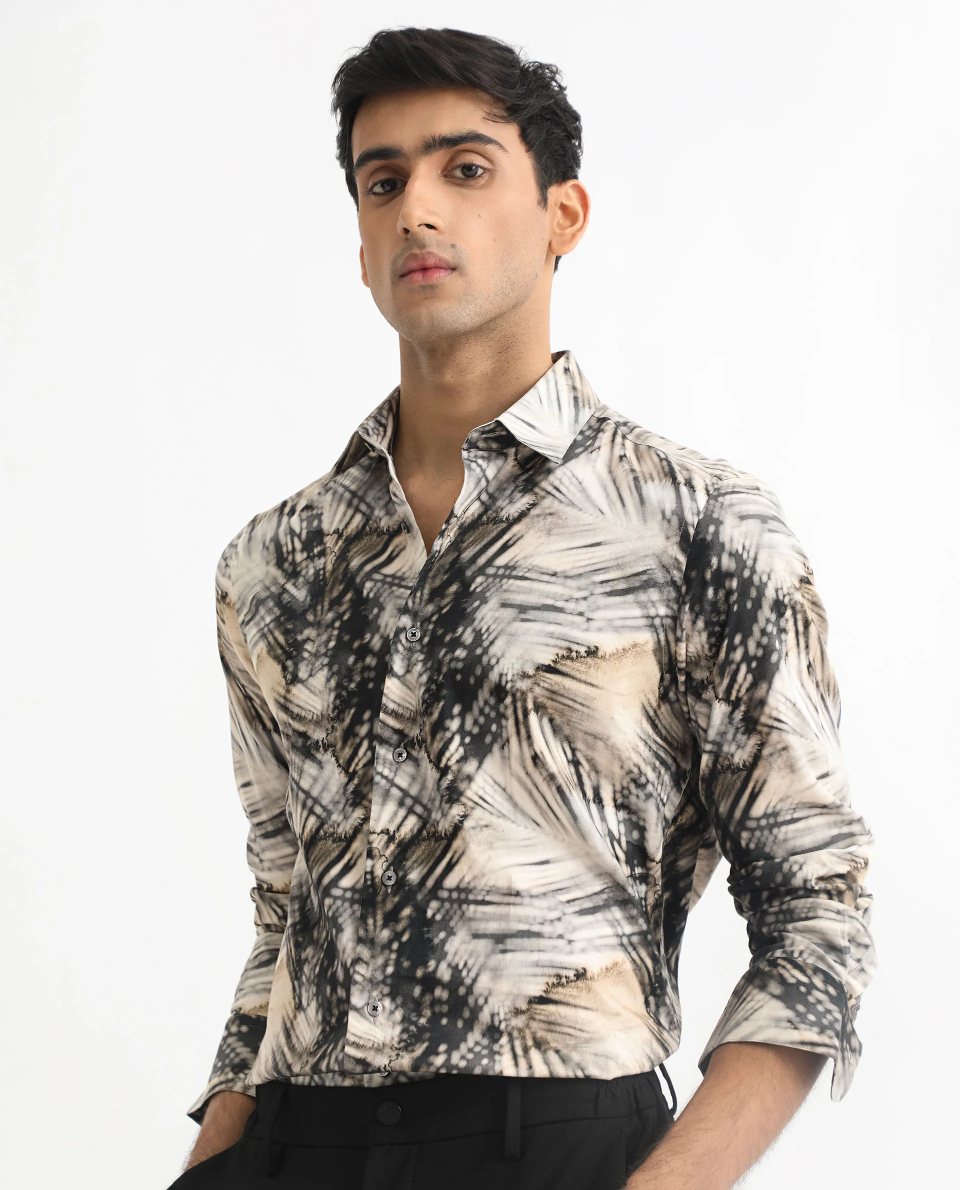 Rare Rabbit Men's Haussman Offwhite Cotton Tropical Print Regular Fit Full Sleeve Collared Shirt - Image 7