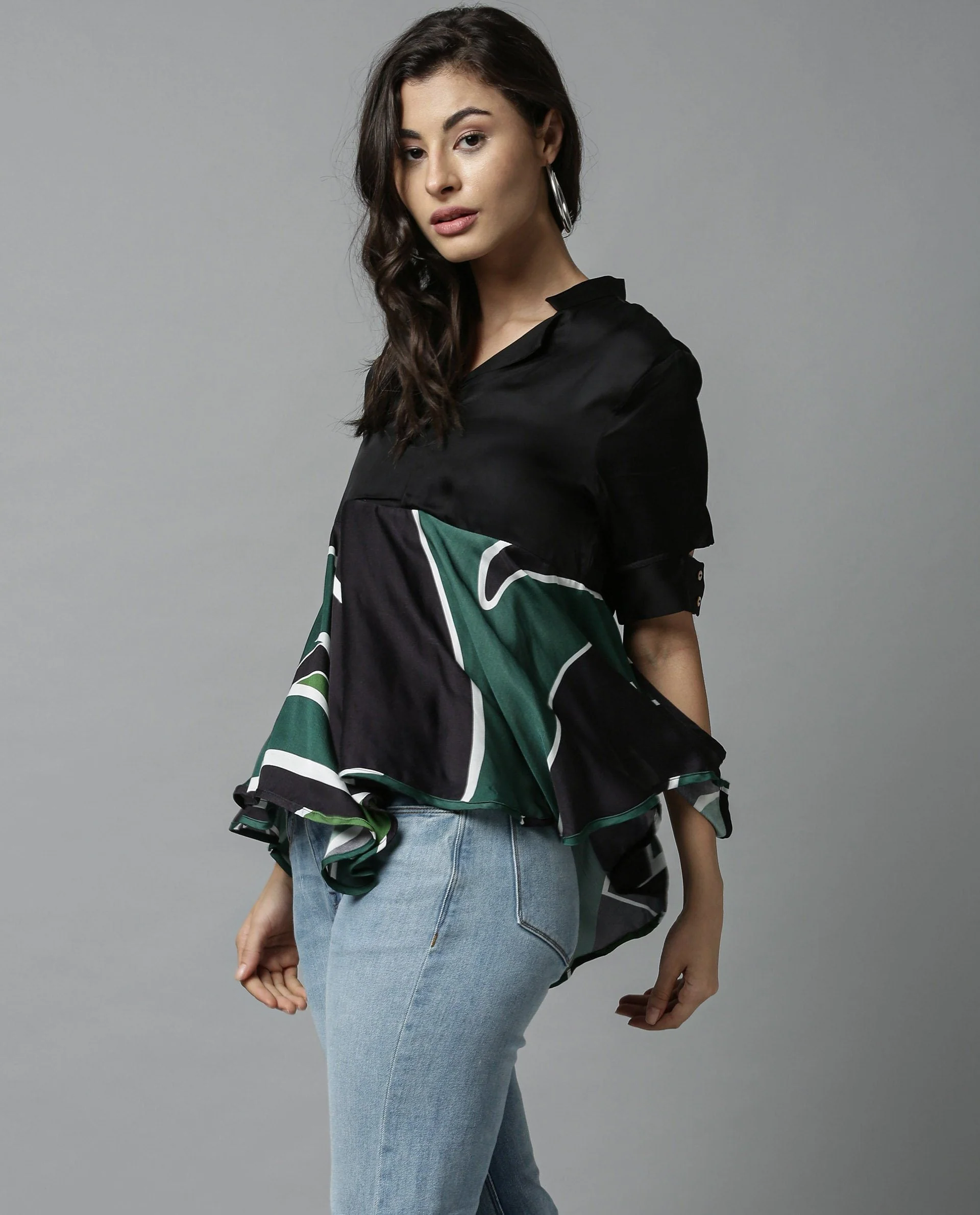 Rareism Womens Havana Green Top Modal Fabric Regular Fit Half Sleeve V Neck - Image 2
