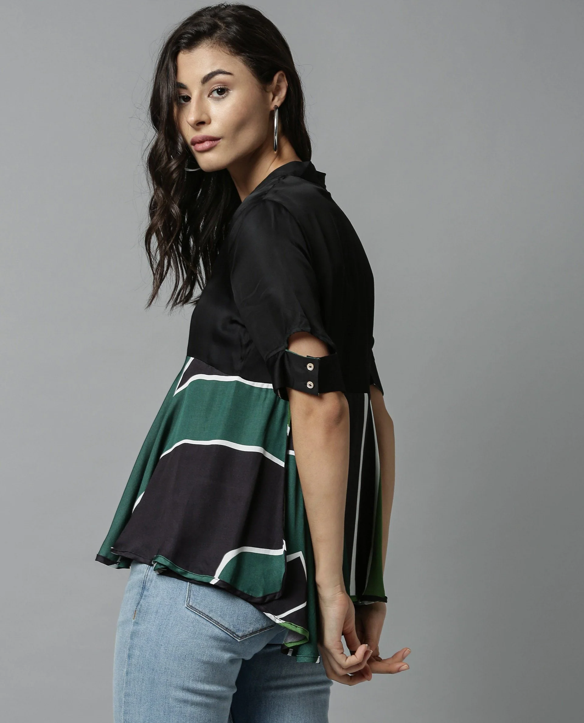 Rareism Womens Havana Green Top Modal Fabric Regular Fit Half Sleeve V Neck - Image 4
