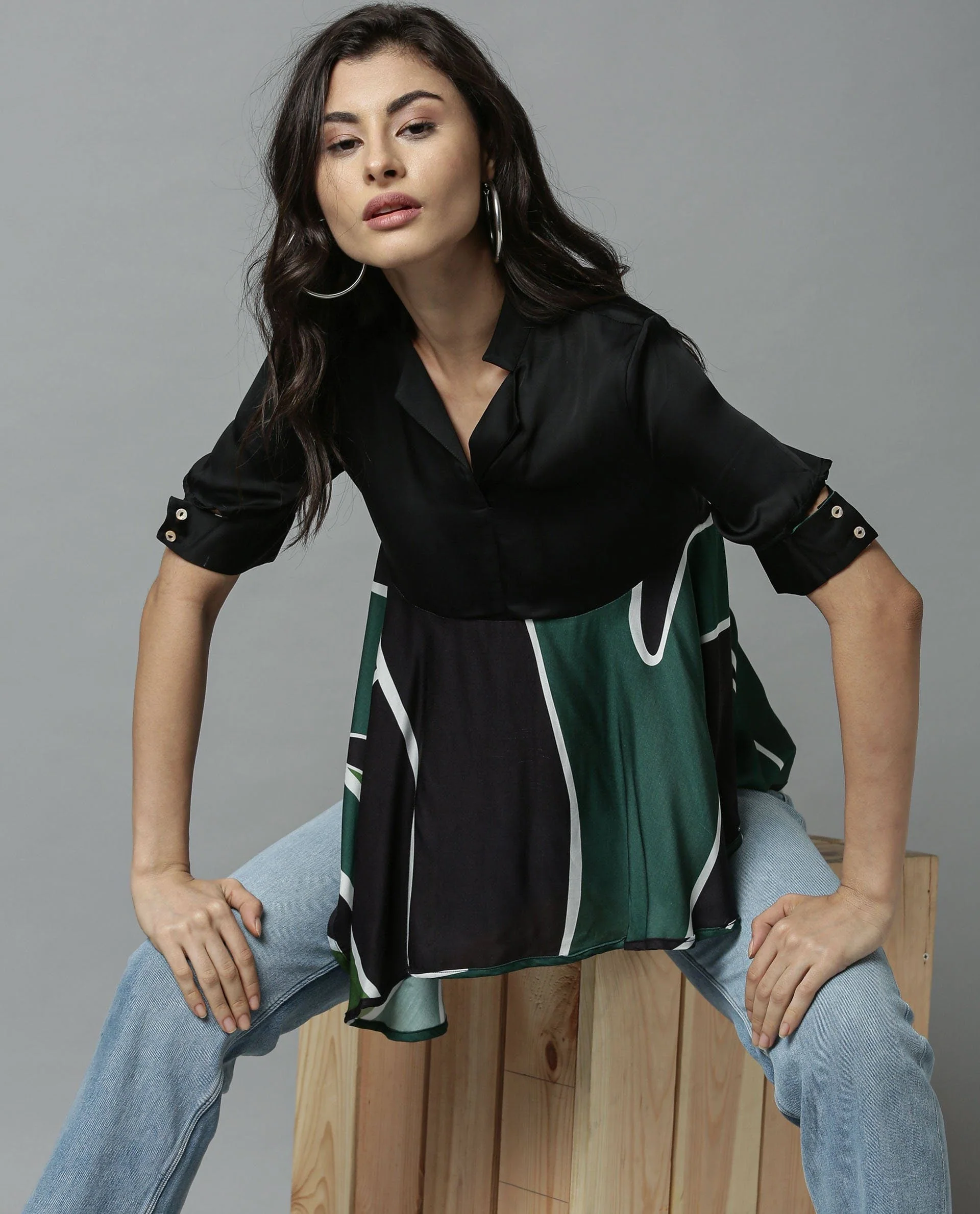 Rareism Womens Havana Green Top Modal Fabric Regular Fit Half Sleeve V Neck - Image 5