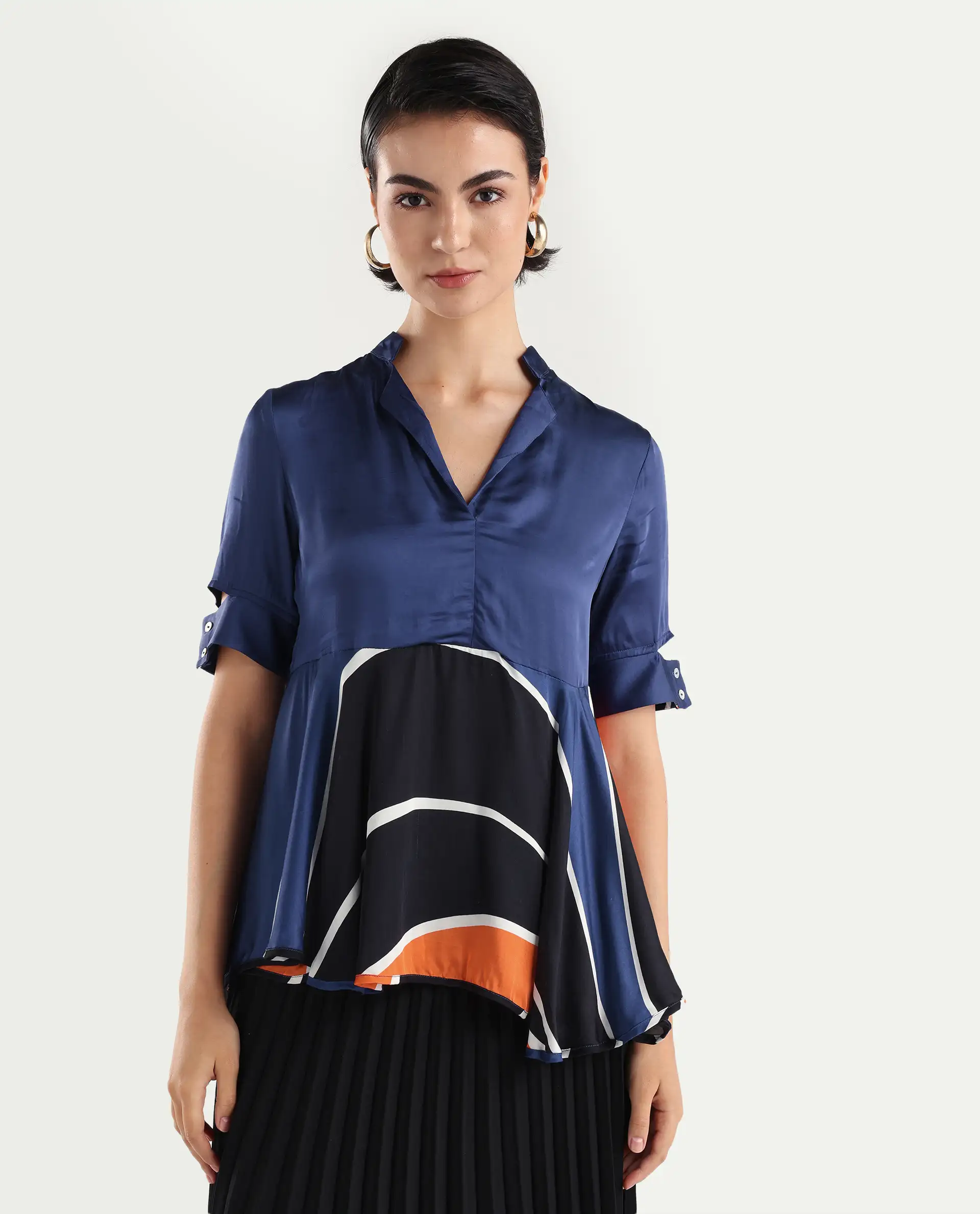Rareism Women's Havana Orange Modal Overlap Neck Abstract Print Relaxed Fit Top - Image 3