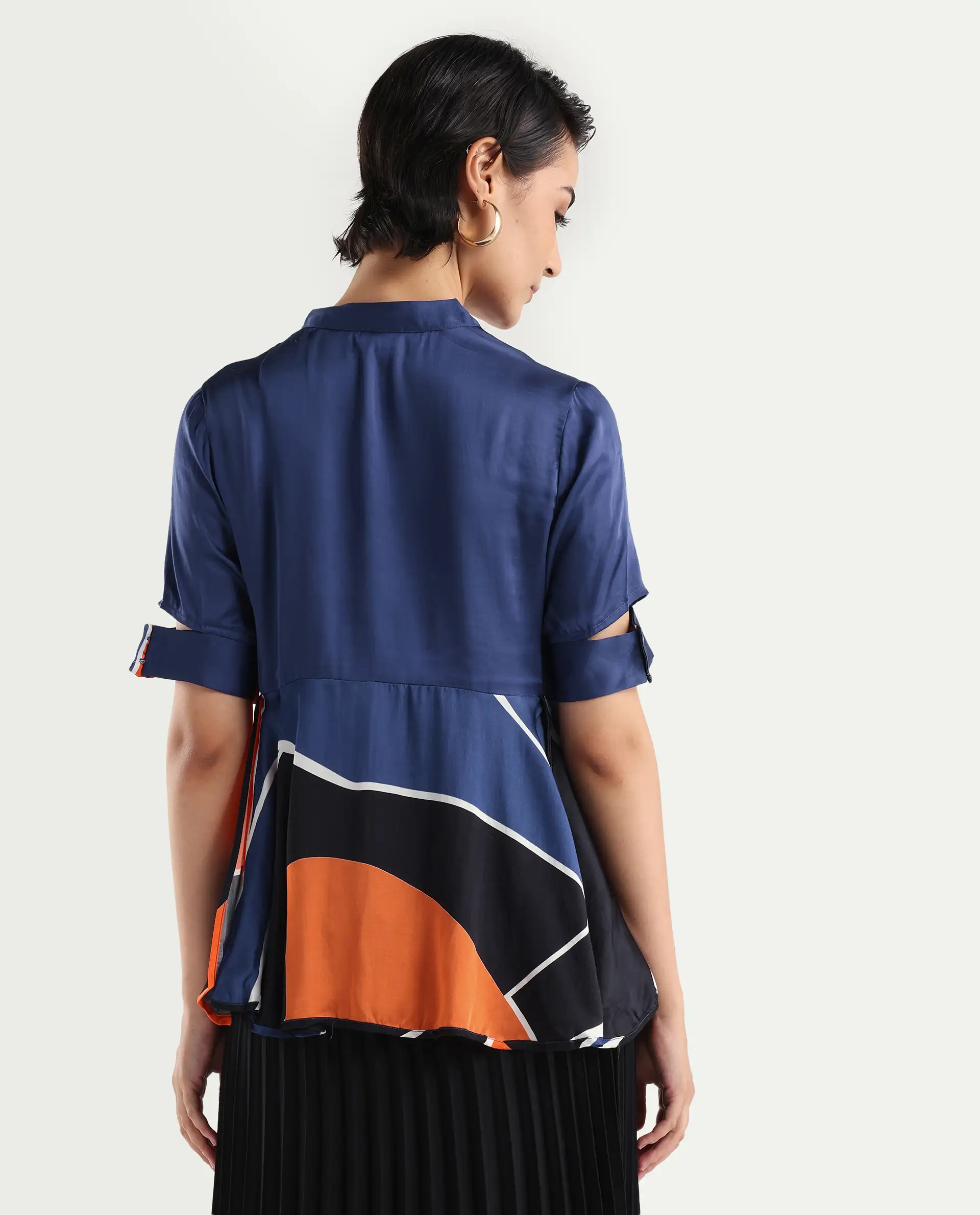 Rareism Women's Havana Orange Modal Overlap Neck Abstract Print Relaxed Fit Top - Image 7