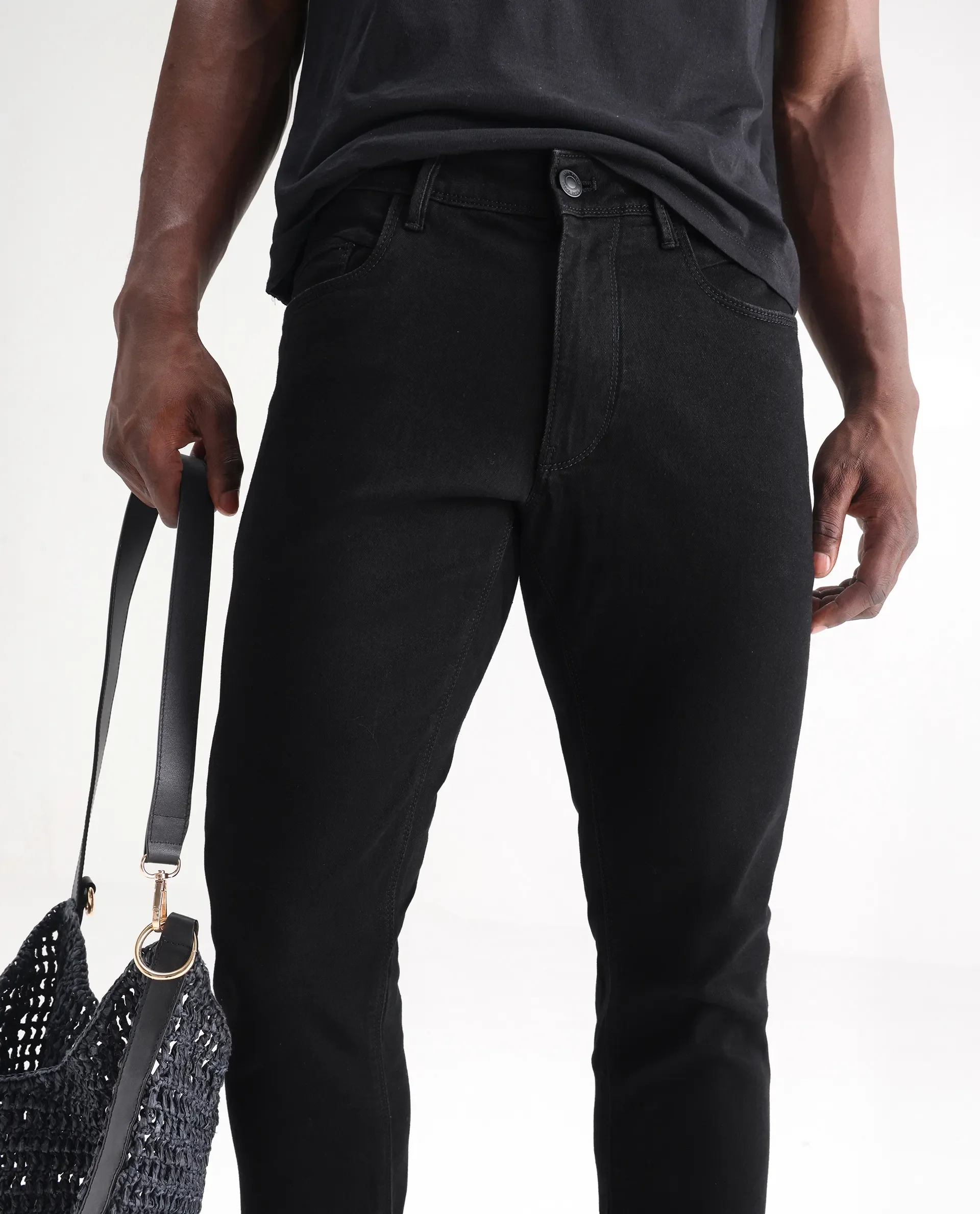 Rare Rabbit Men's Hawkins Black Cotton Plain Hawk Slim Fit Jeans - Image 2