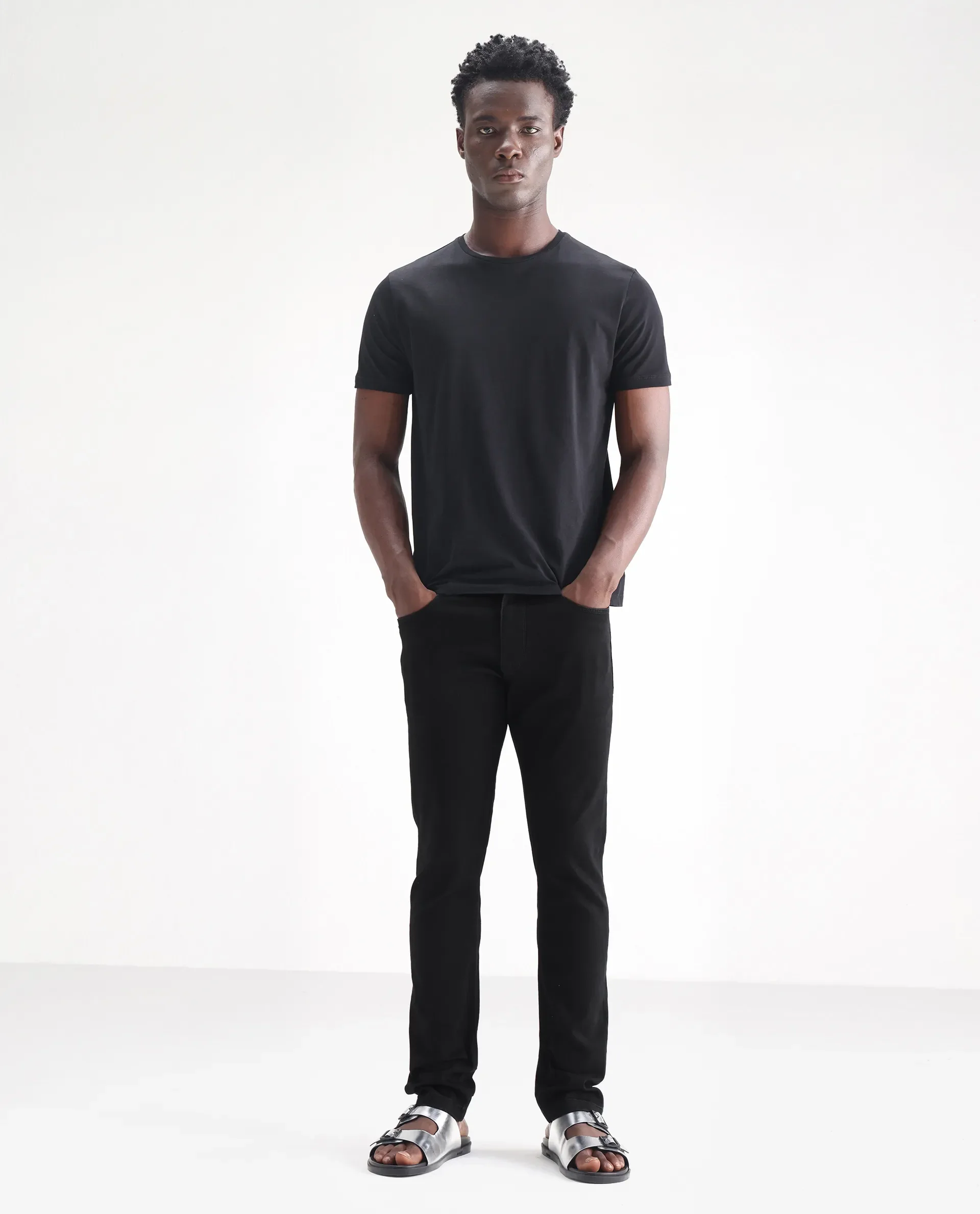 Rare Rabbit Men's Hawkins Black Cotton Plain Hawk Slim Fit Jeans - Image 3