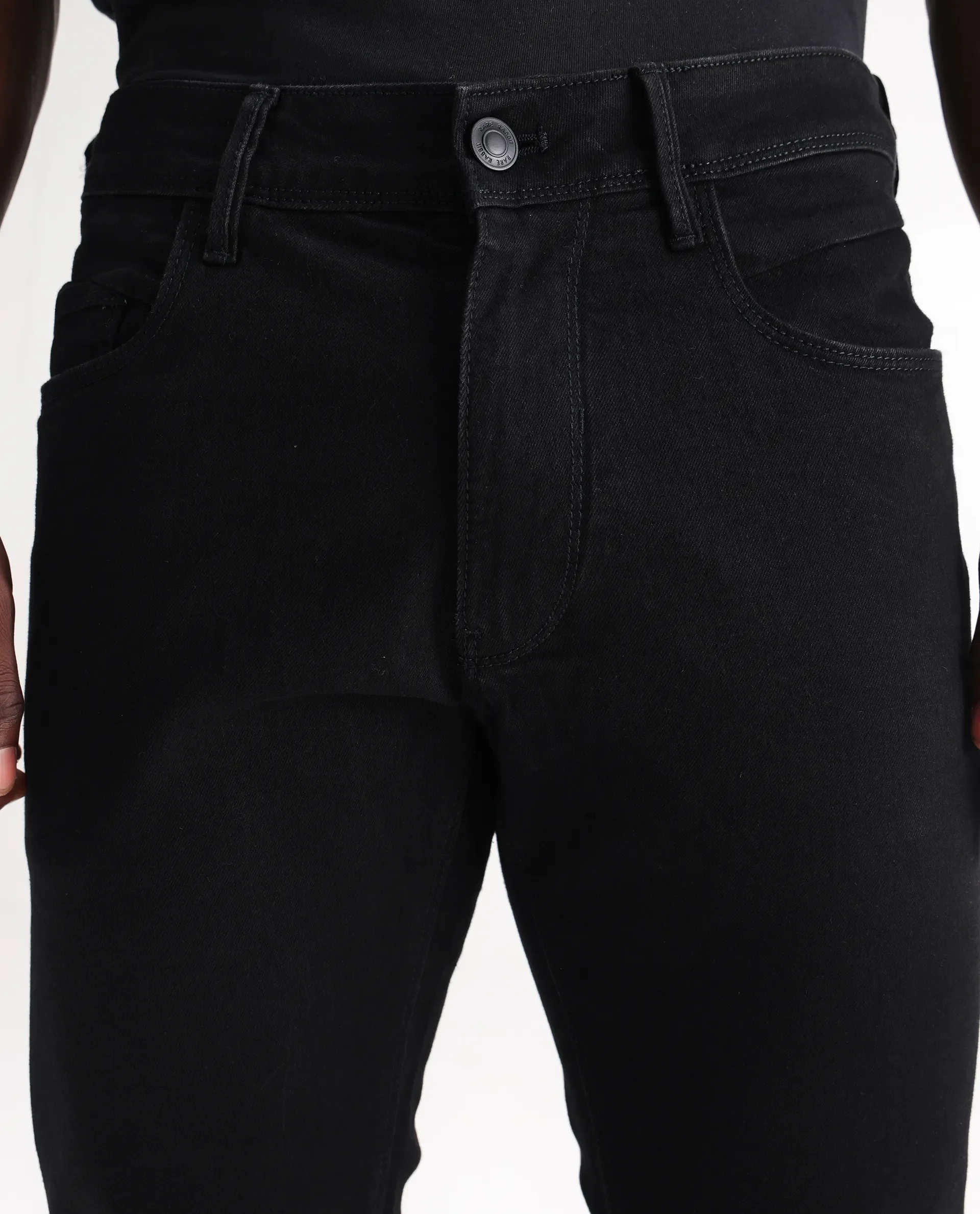 Rare Rabbit Men's Hawkins Black Cotton Plain Hawk Slim Fit Jeans - Image 4