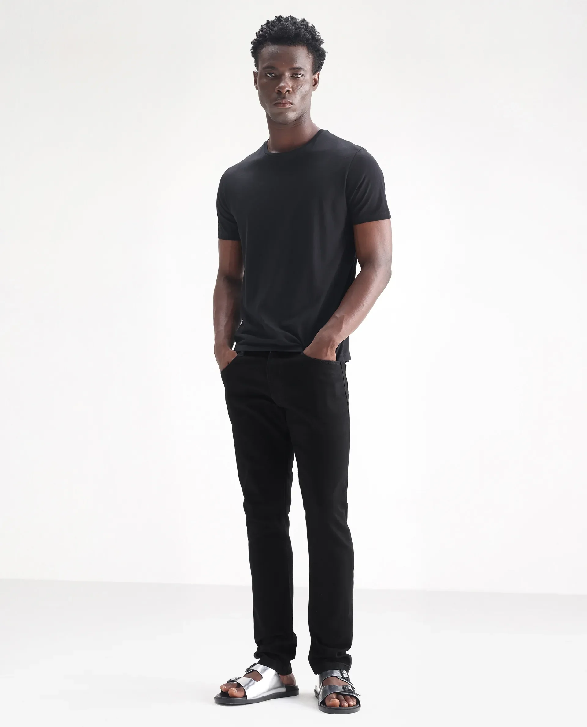 Rare Rabbit Men's Hawkins Black Cotton Plain Hawk Slim Fit Jeans - Image 6