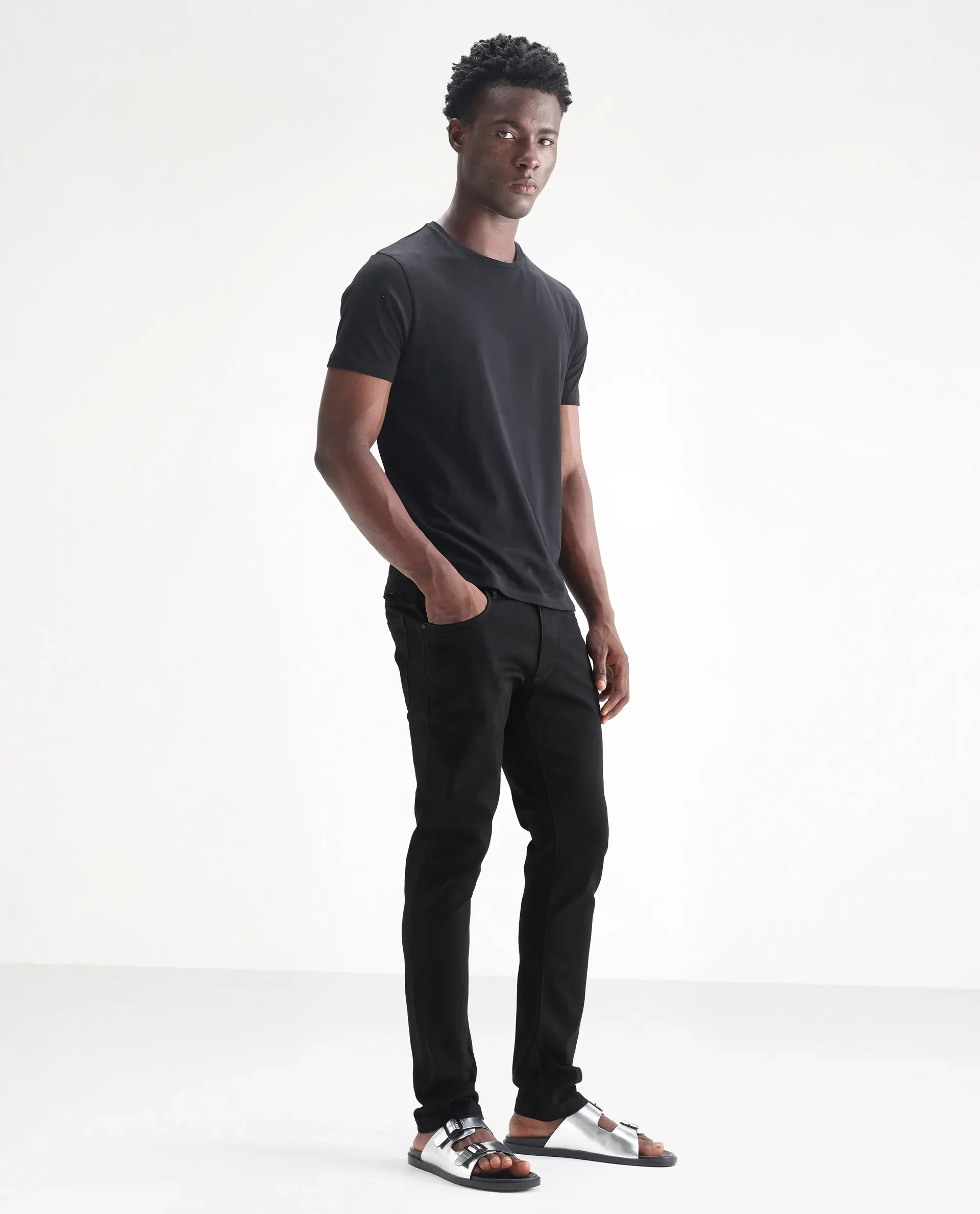 Rare Rabbit Men's Hawkins Black Cotton Plain Hawk Slim Fit Jeans - Image 7