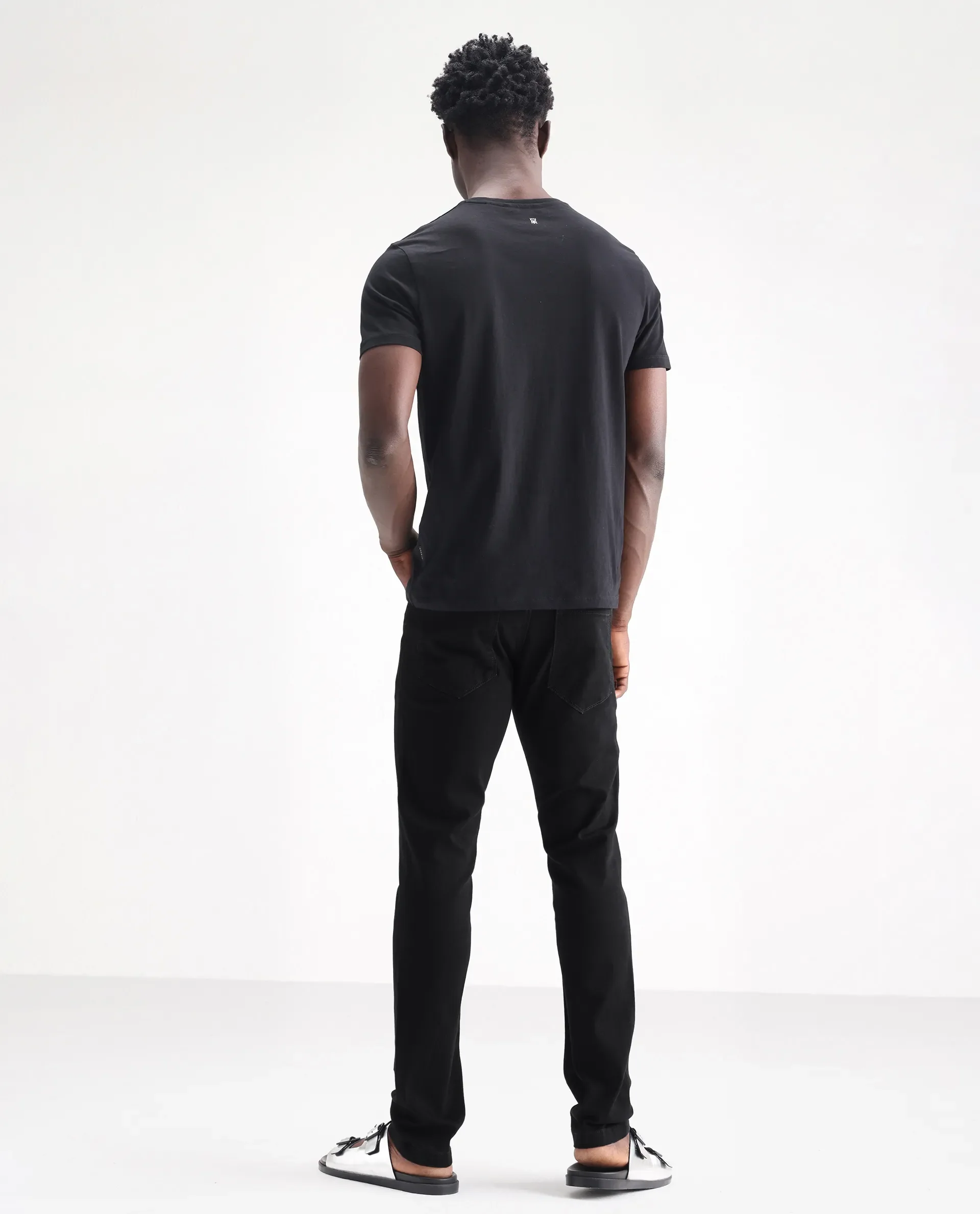 Rare Rabbit Men's Hawkins Black Cotton Plain Hawk Slim Fit Jeans - Image 8