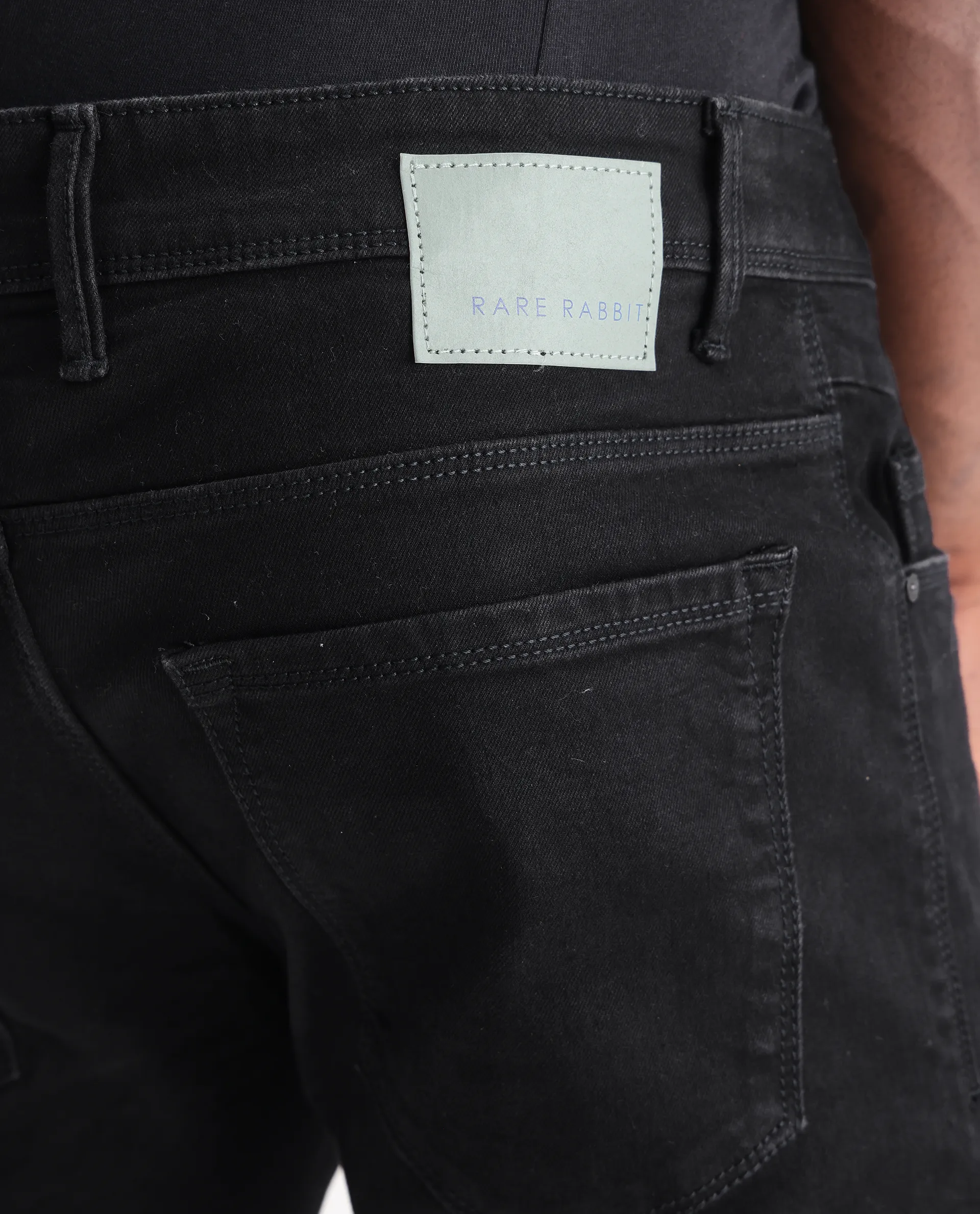 Rare Rabbit Men's Hawkins Black Cotton Plain Hawk Slim Fit Jeans - Image 9