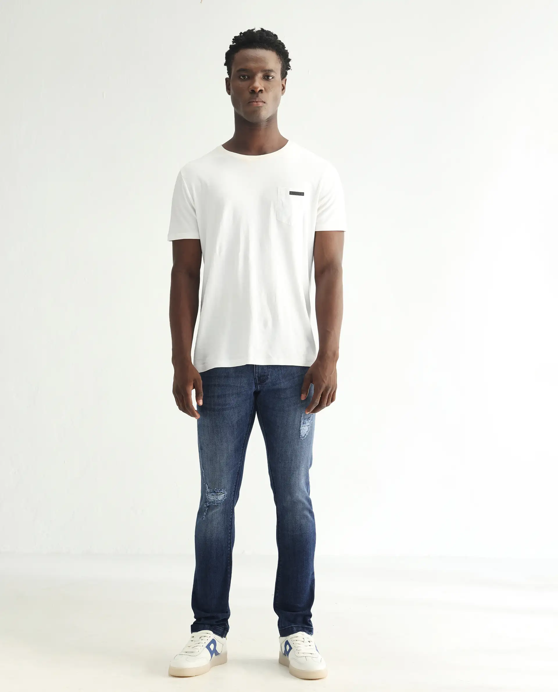 Rare Rabbit Men's Hawkins Dark Blue Cotton Plain Hawk Slim Fit Jeans - Image 4