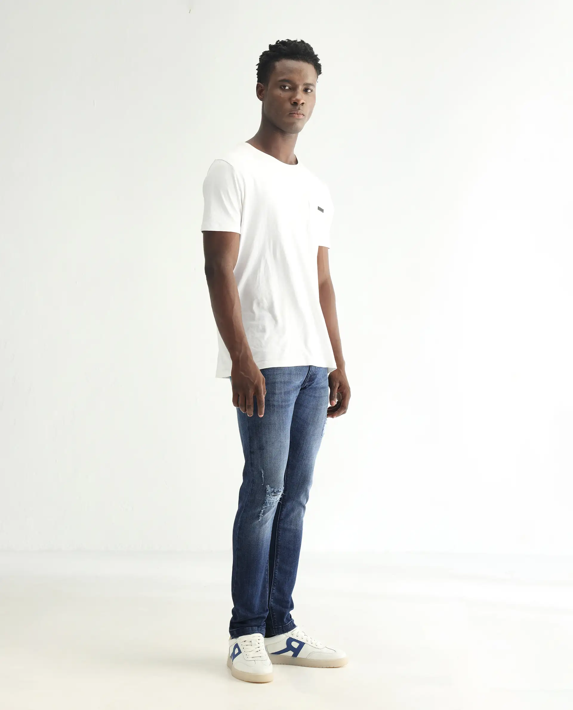 Rare Rabbit Men's Hawkins Dark Blue Cotton Plain Hawk Slim Fit Jeans - Image 5