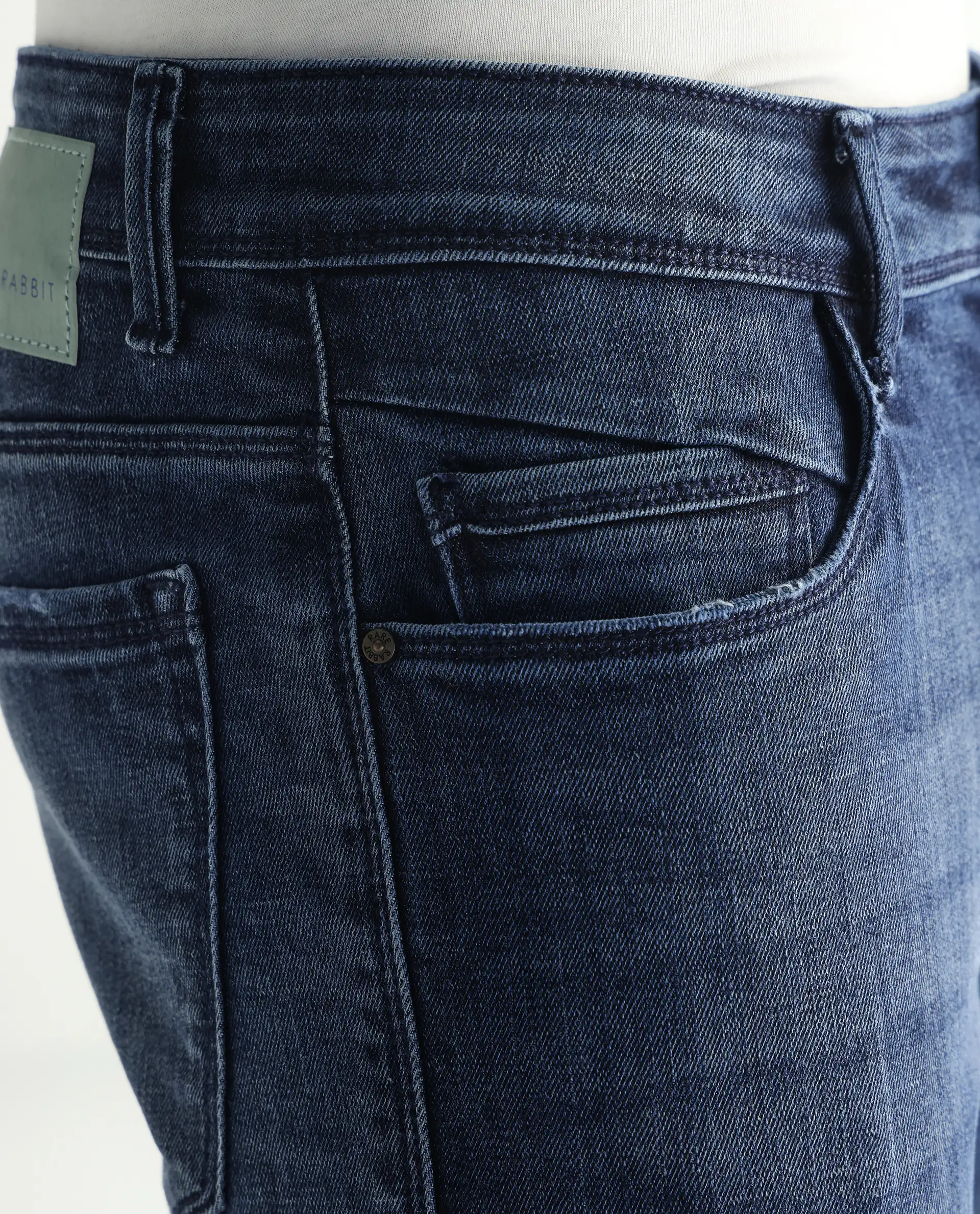 Rare Rabbit Men's Hawkins Dark Blue Cotton Plain Hawk Slim Fit Jeans - Image 8