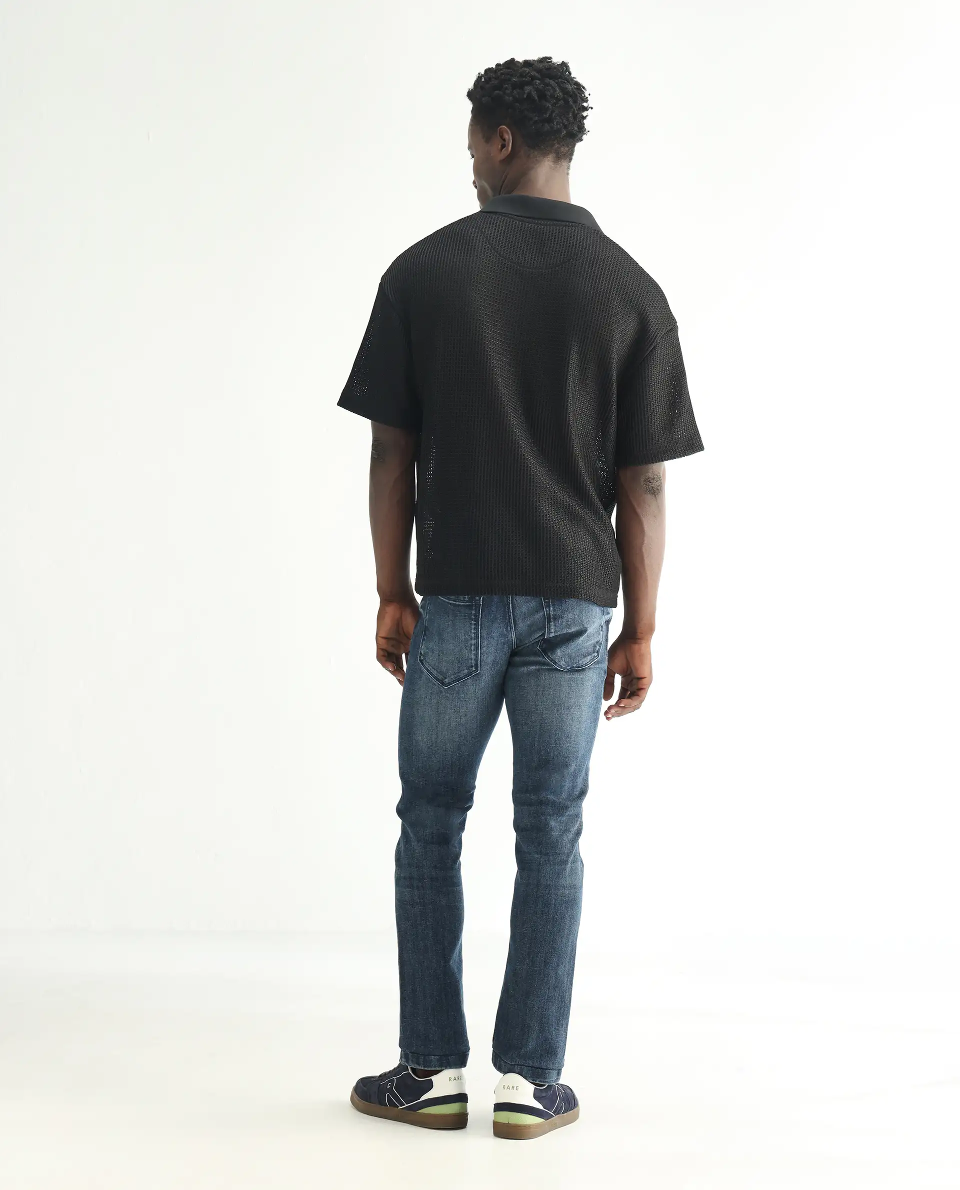 Rare Rabbit Men's Hawkins Dusky Blue Cotton Plain Hawk Slim Fit Jeans - Image 3