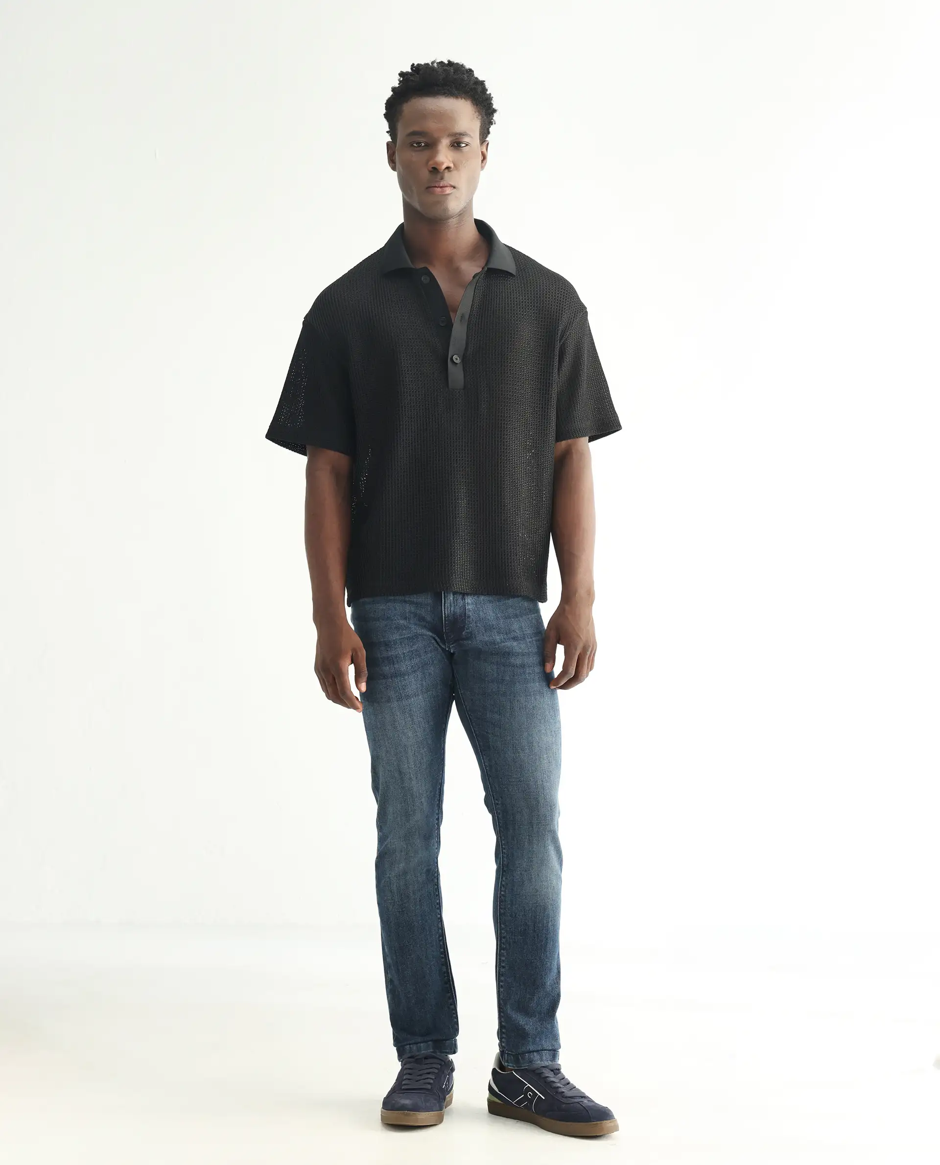 Rare Rabbit Men's Hawkins Dusky Blue Cotton Plain Hawk Slim Fit Jeans - Image 4