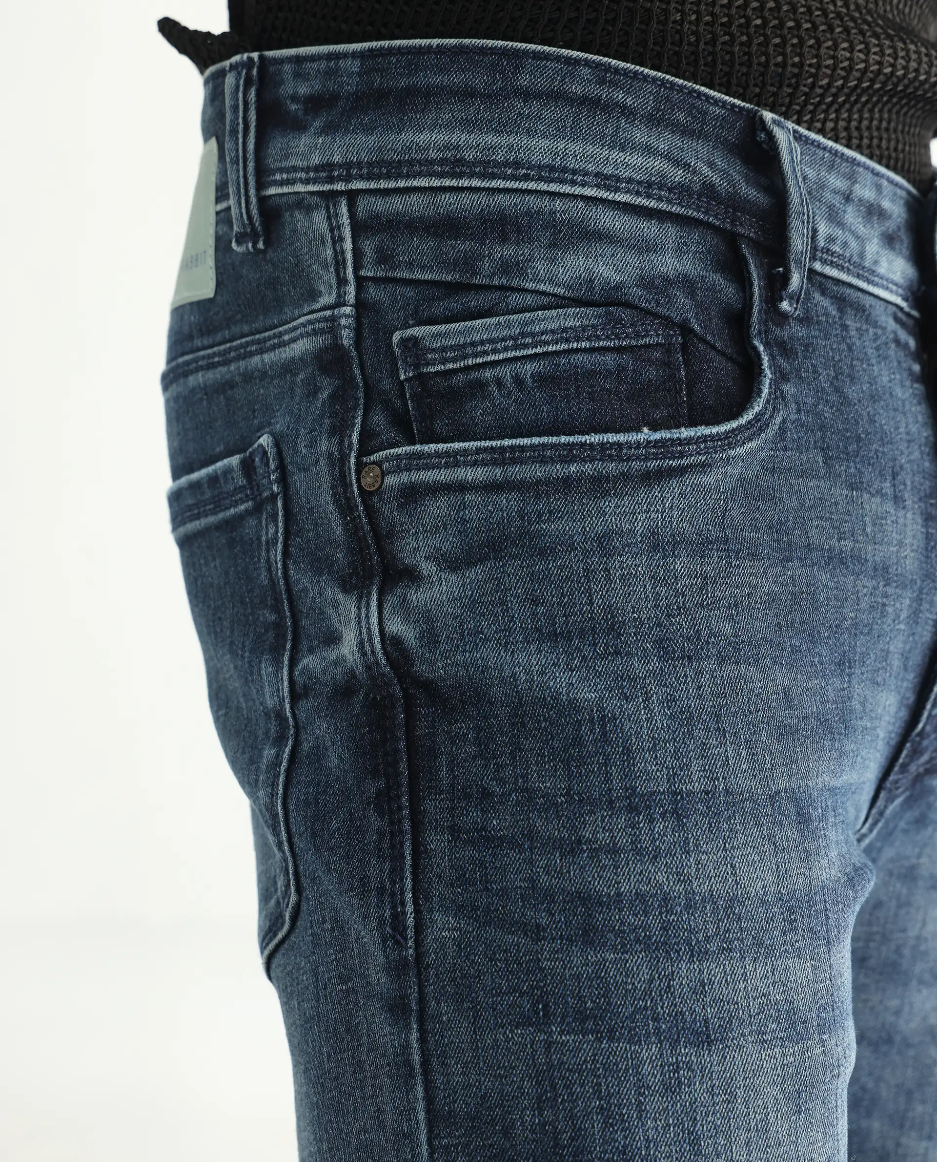 Rare Rabbit Men's Hawkins Dusky Blue Cotton Plain Hawk Slim Fit Jeans - Image 8