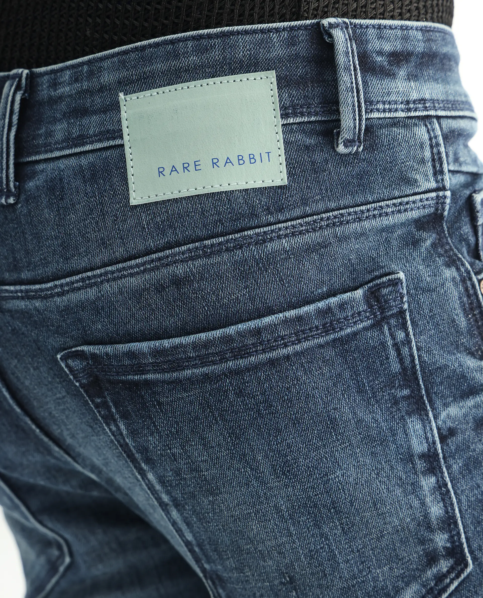 Rare Rabbit Men's Hawkins Dusky Blue Cotton Plain Hawk Slim Fit Jeans - Image 9