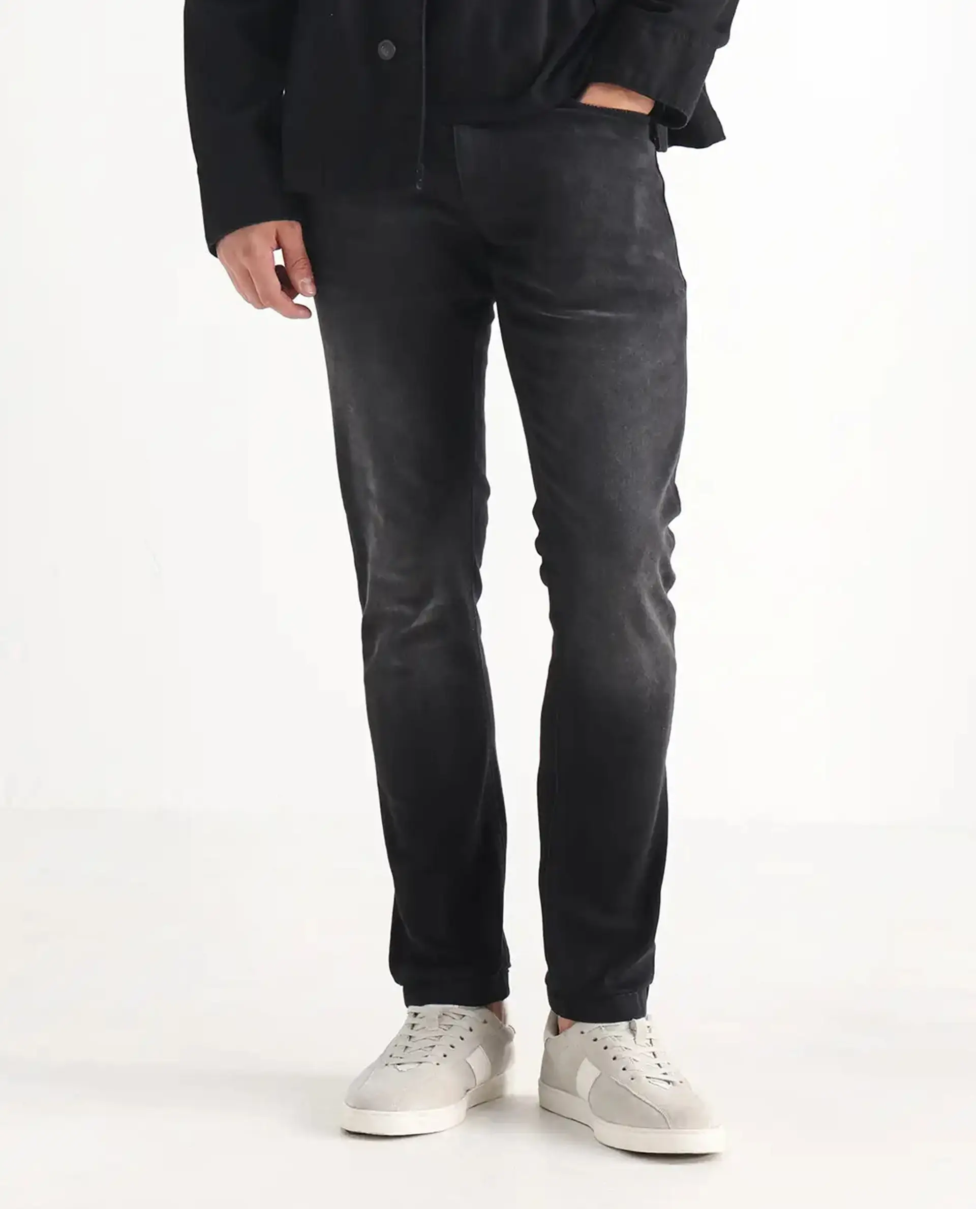 Rare Rabbit Men's Hawkins Grey Cotton Plain Hawk Slim Fit Jeans - Image 10