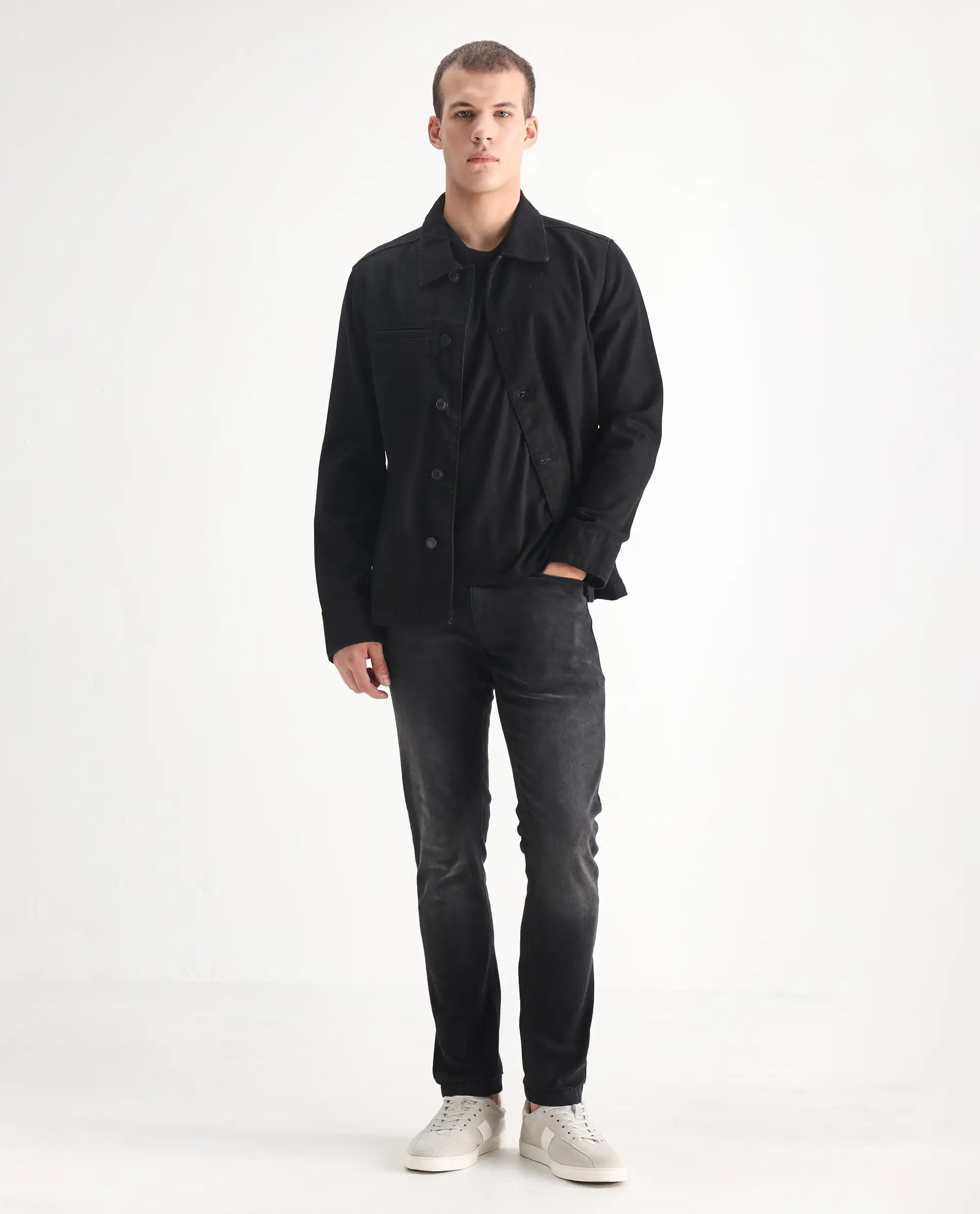 Rare Rabbit Men's Hawkins Grey Cotton Plain Hawk Slim Fit Jeans - Image 3