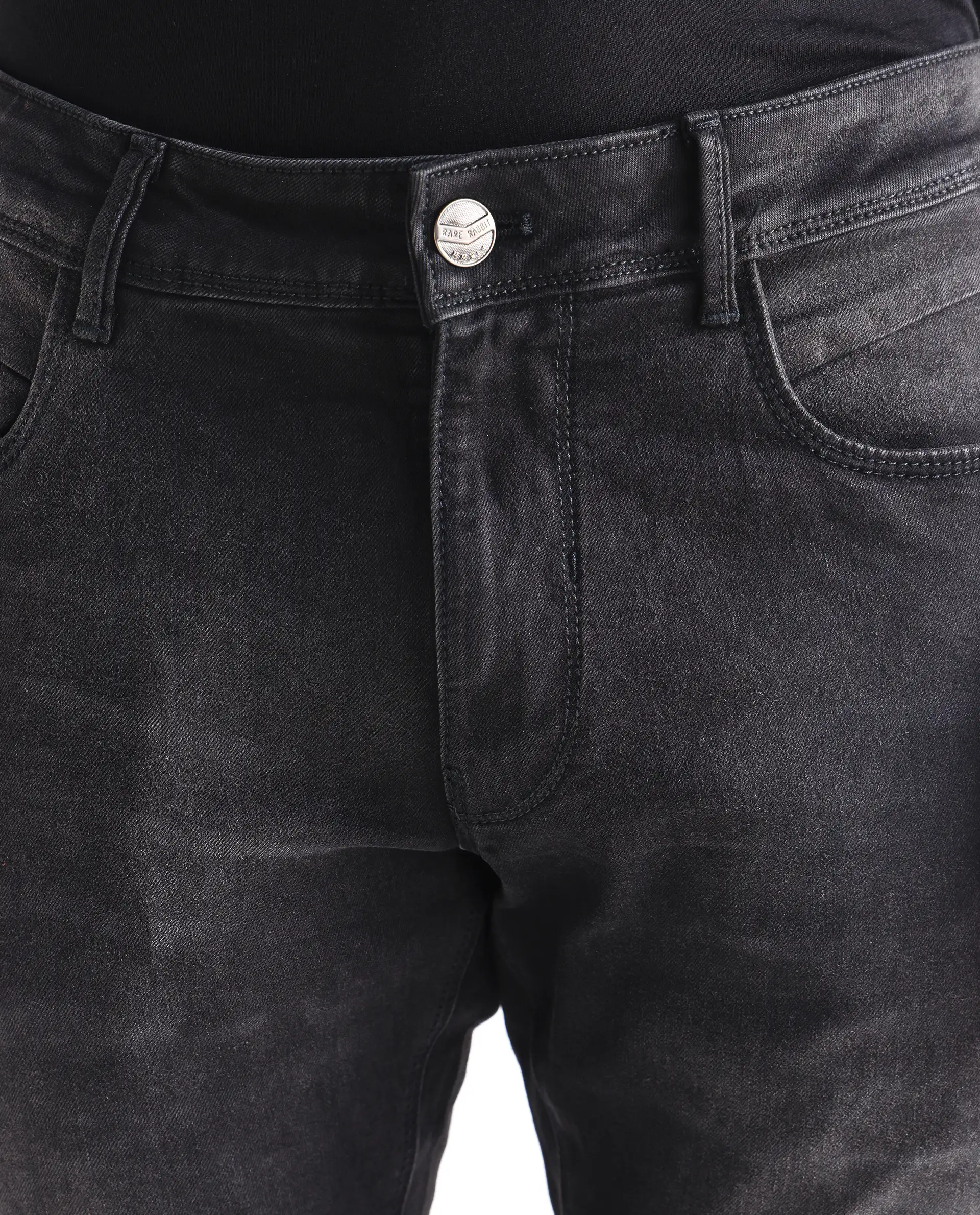 Rare Rabbit Men's Hawkins Grey Cotton Plain Hawk Slim Fit Jeans - Image 4