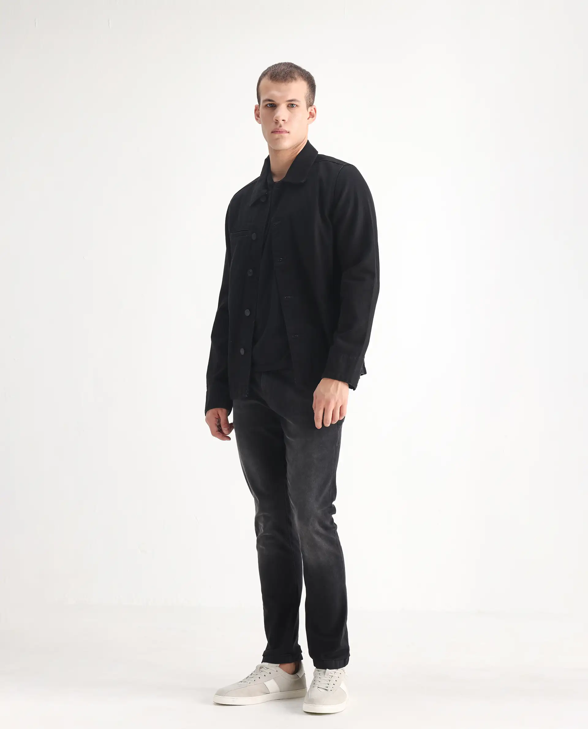 Rare Rabbit Men's Hawkins Grey Cotton Plain Hawk Slim Fit Jeans - Image 5