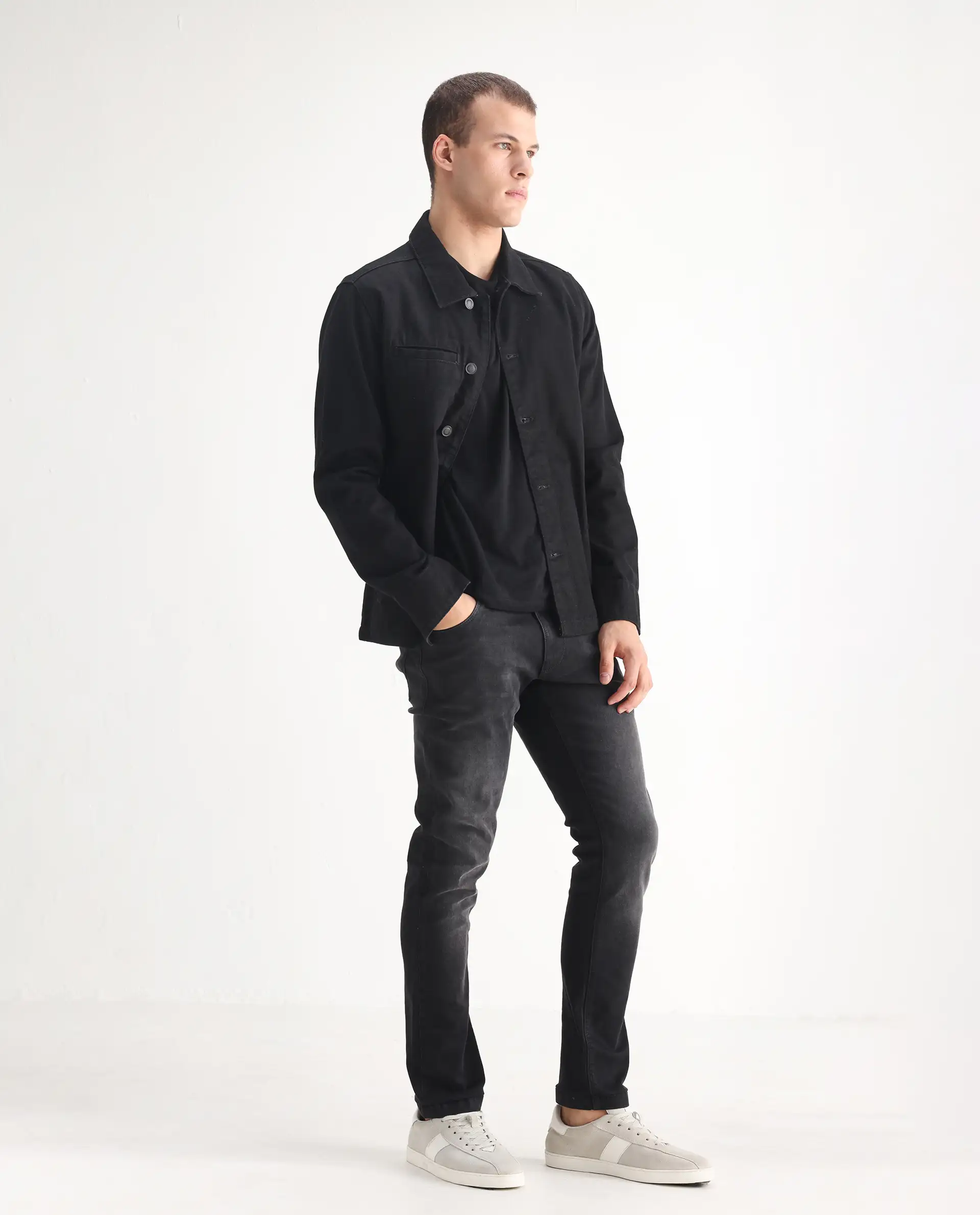 Rare Rabbit Men's Hawkins Grey Cotton Plain Hawk Slim Fit Jeans - Image 7