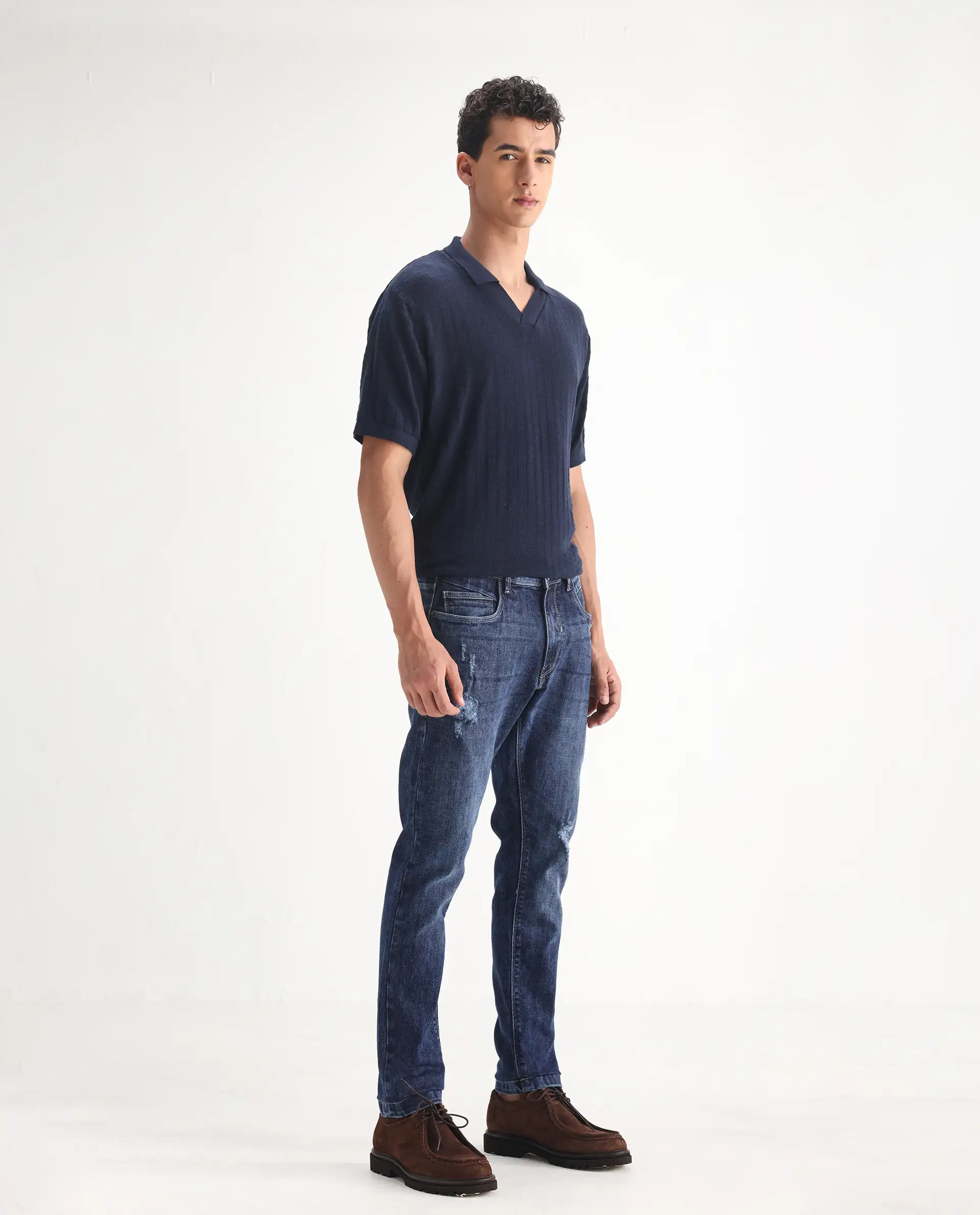 Rare Rabbit Men's Hawkins Light Blue Cotton Plain Hawk Slim Fit Jeans - Image 3