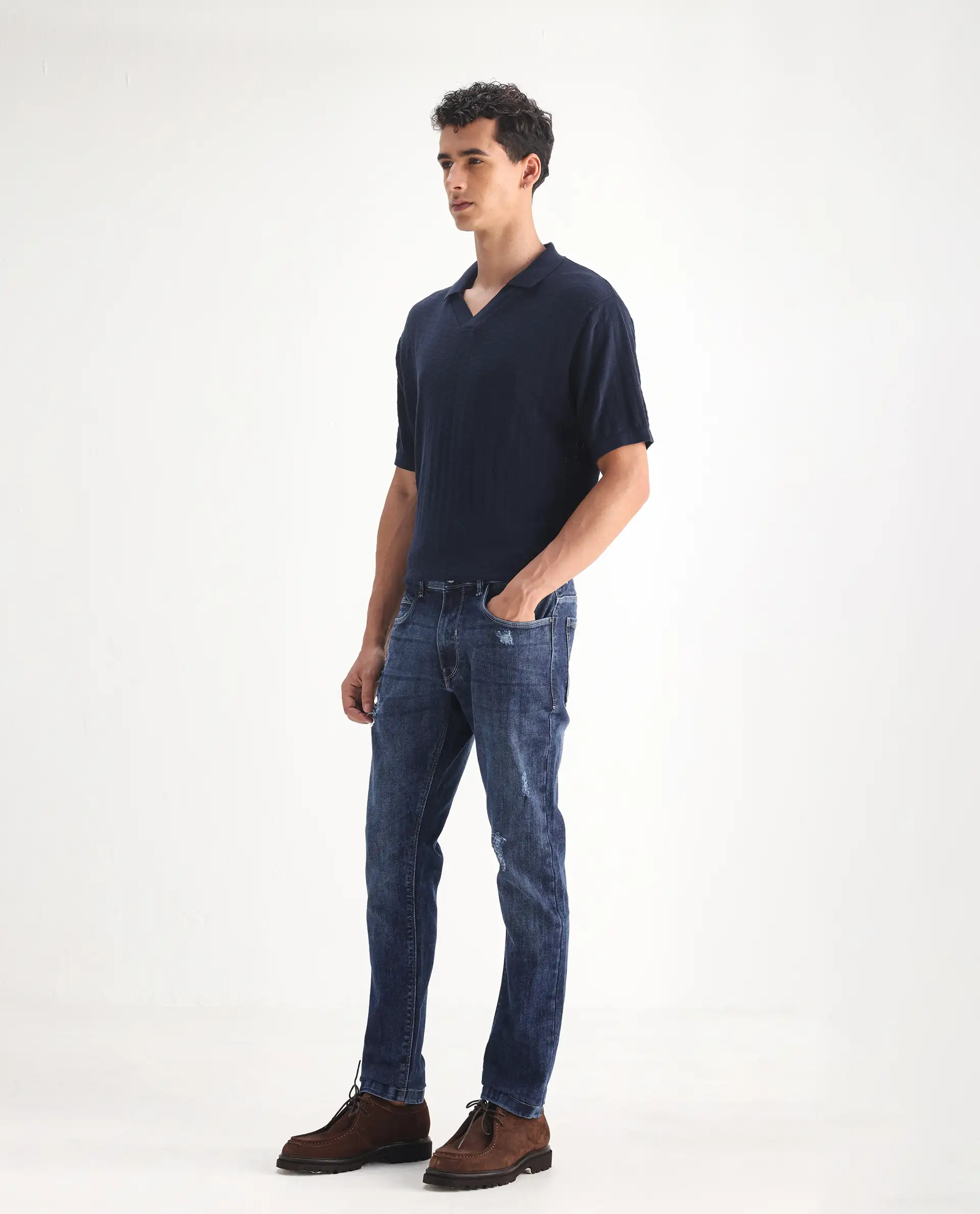 Rare Rabbit Men's Hawkins Light Blue Cotton Plain Hawk Slim Fit Jeans - Image 5