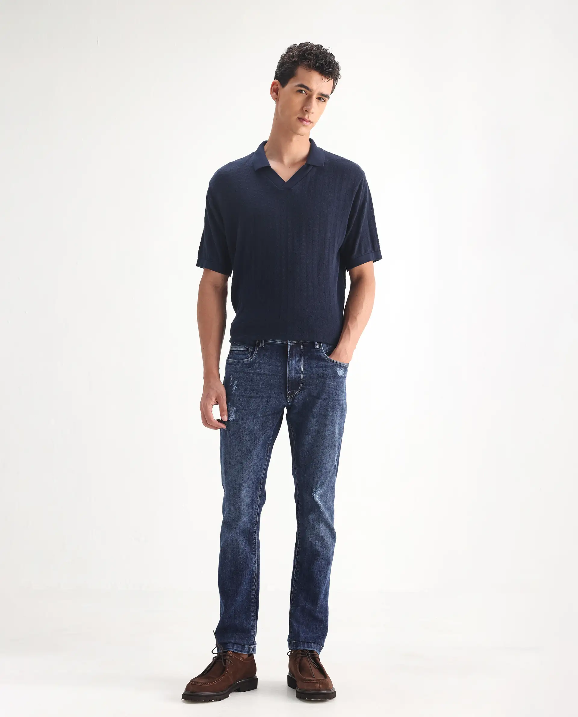 Rare Rabbit Men's Hawkins Light Blue Cotton Plain Hawk Slim Fit Jeans - Image 6