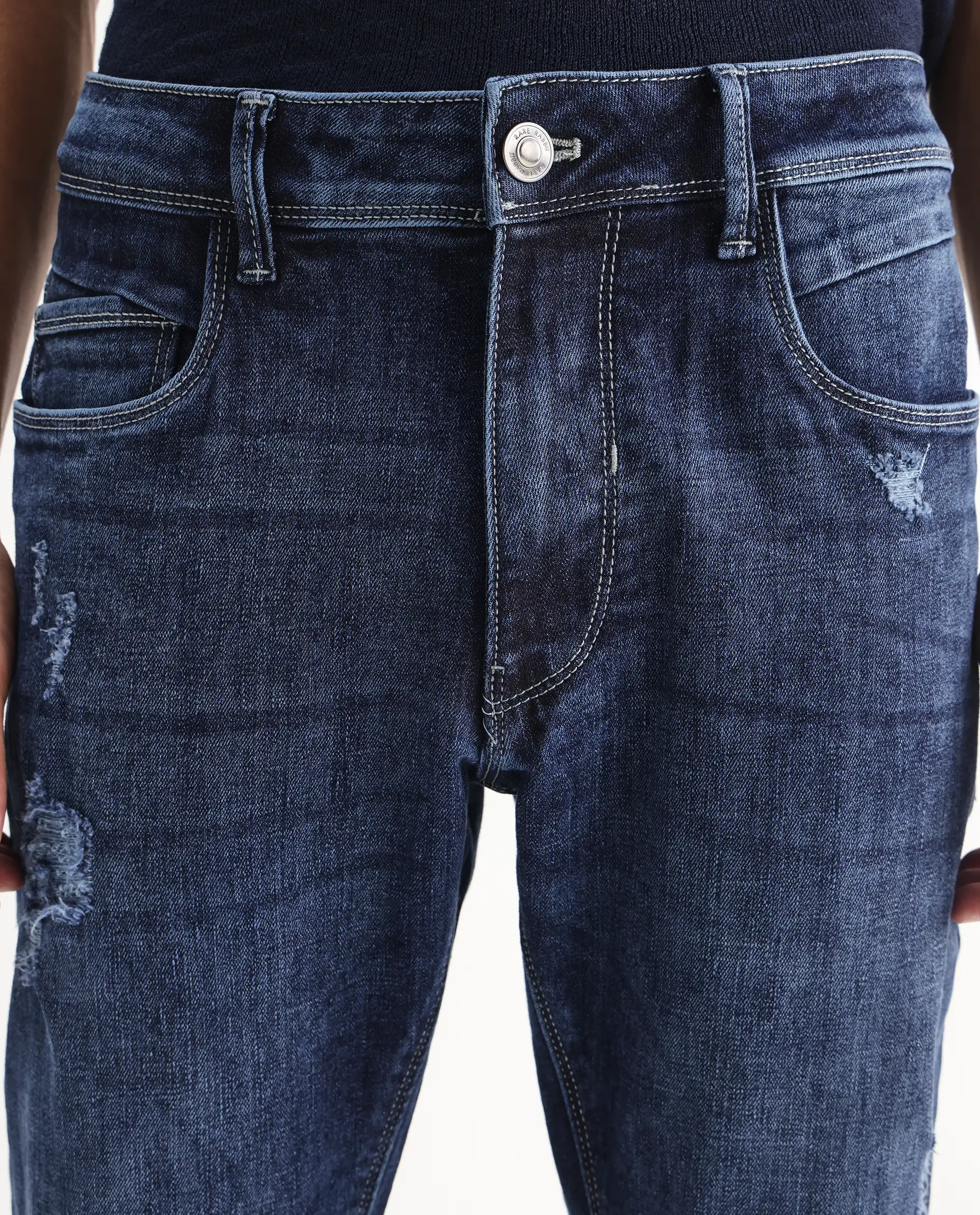 Rare Rabbit Men's Hawkins Light Blue Cotton Plain Hawk Slim Fit Jeans - Image 7