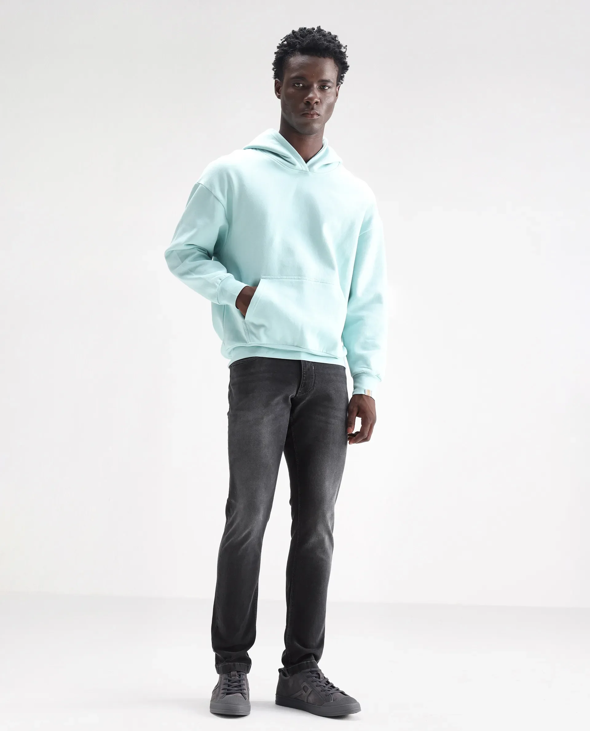Rare Rabbit Men's Hawkins Light Grey Cotton Plain Hawk Slim Fit Jeans - Image 2