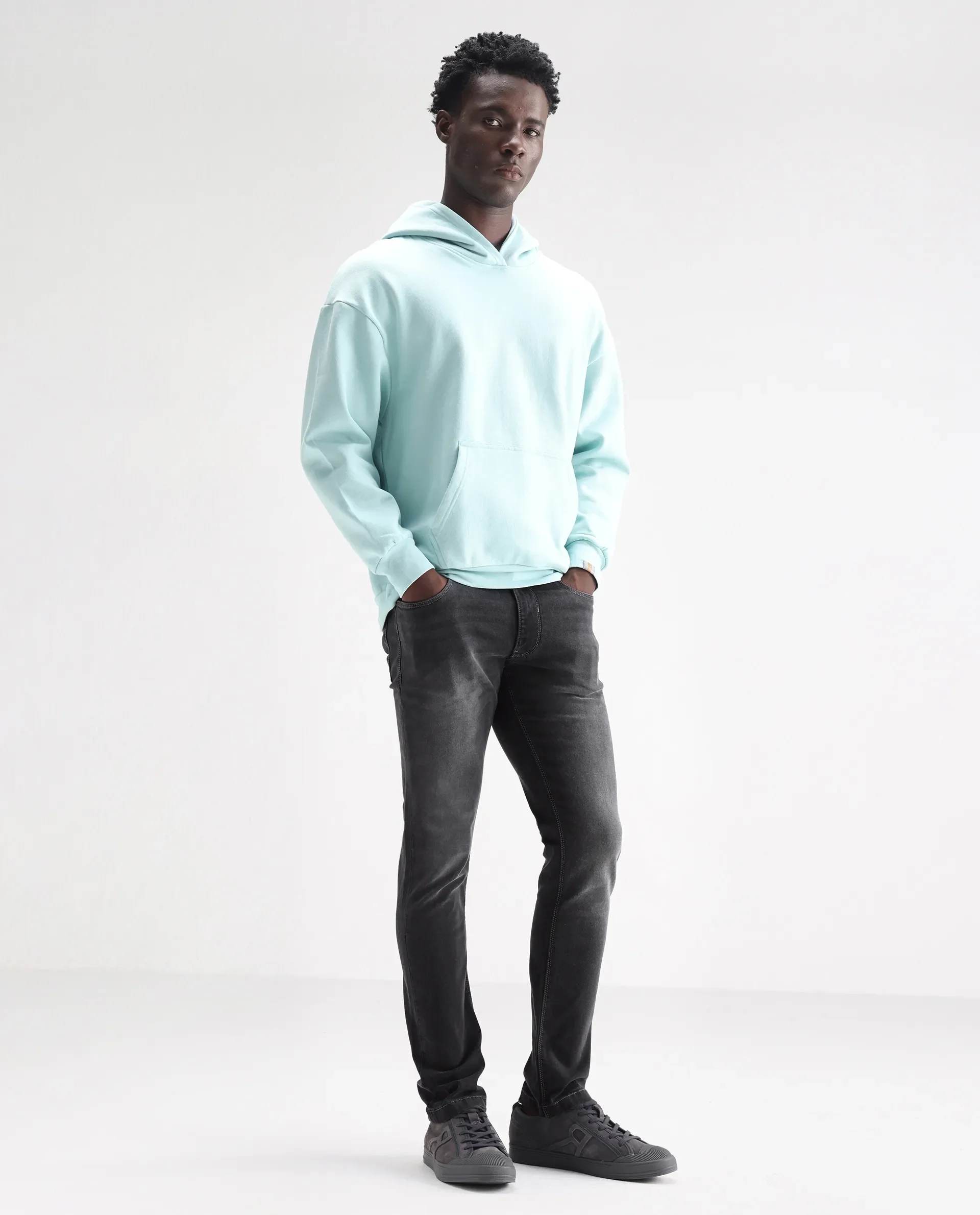 Rare Rabbit Men's Hawkins Light Grey Cotton Plain Hawk Slim Fit Jeans - Image 7