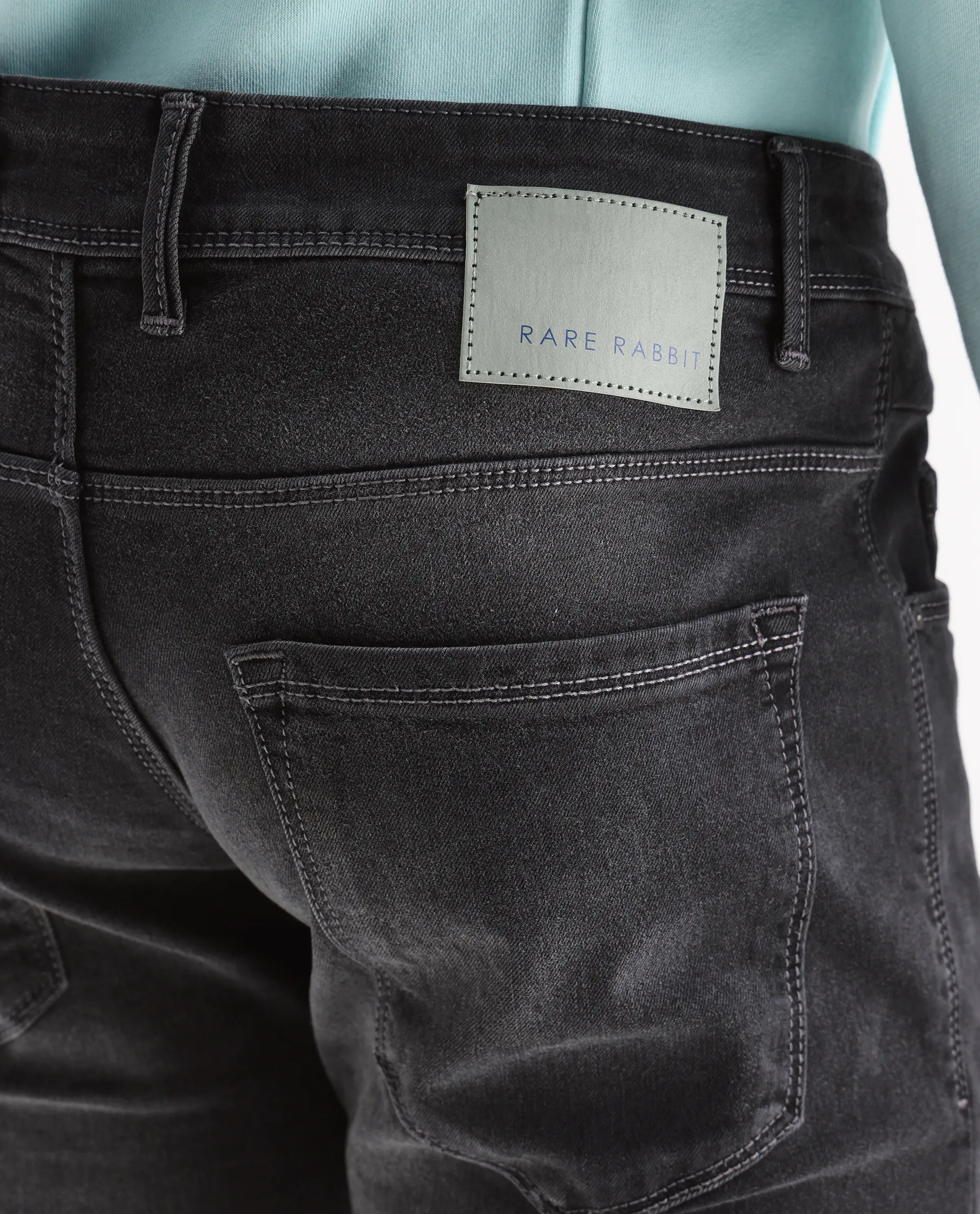 Rare Rabbit Men's Hawkins Light Grey Cotton Plain Hawk Slim Fit Jeans - Image 8