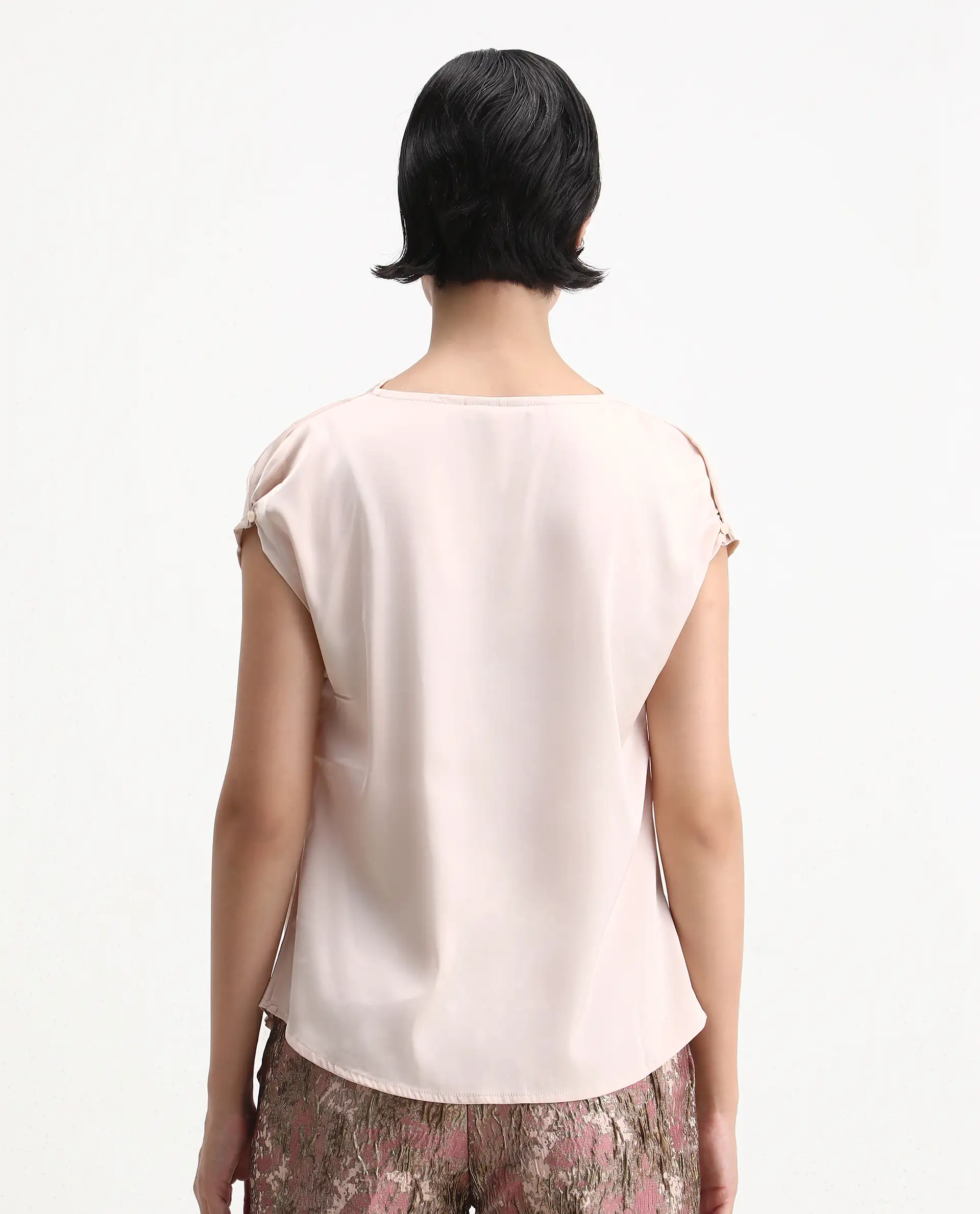 Rareism Women's Hawter Beige Polyester Cowl Neck Plain Cap Sleeve Regular Fit Top - Image 7