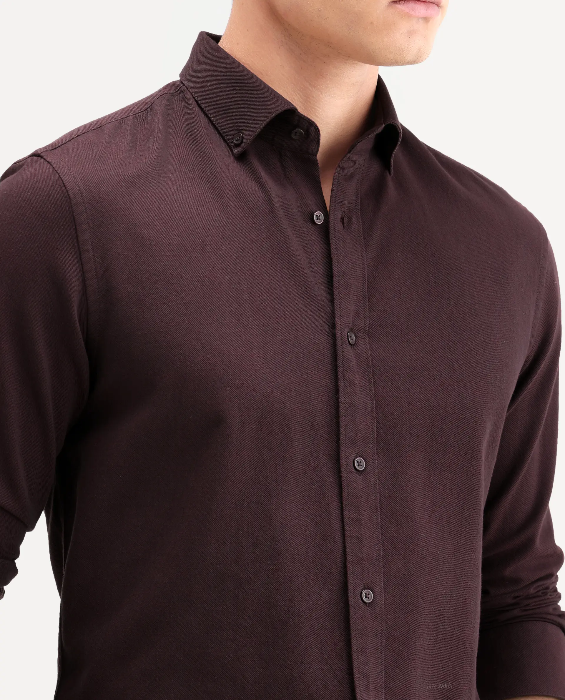 Rare Rabbit Men's Hax-P Dark Maroon Cotton Blend Fabric Full Sleeve Spread Collar Button Regular Fit Plain Shirt - Image 3