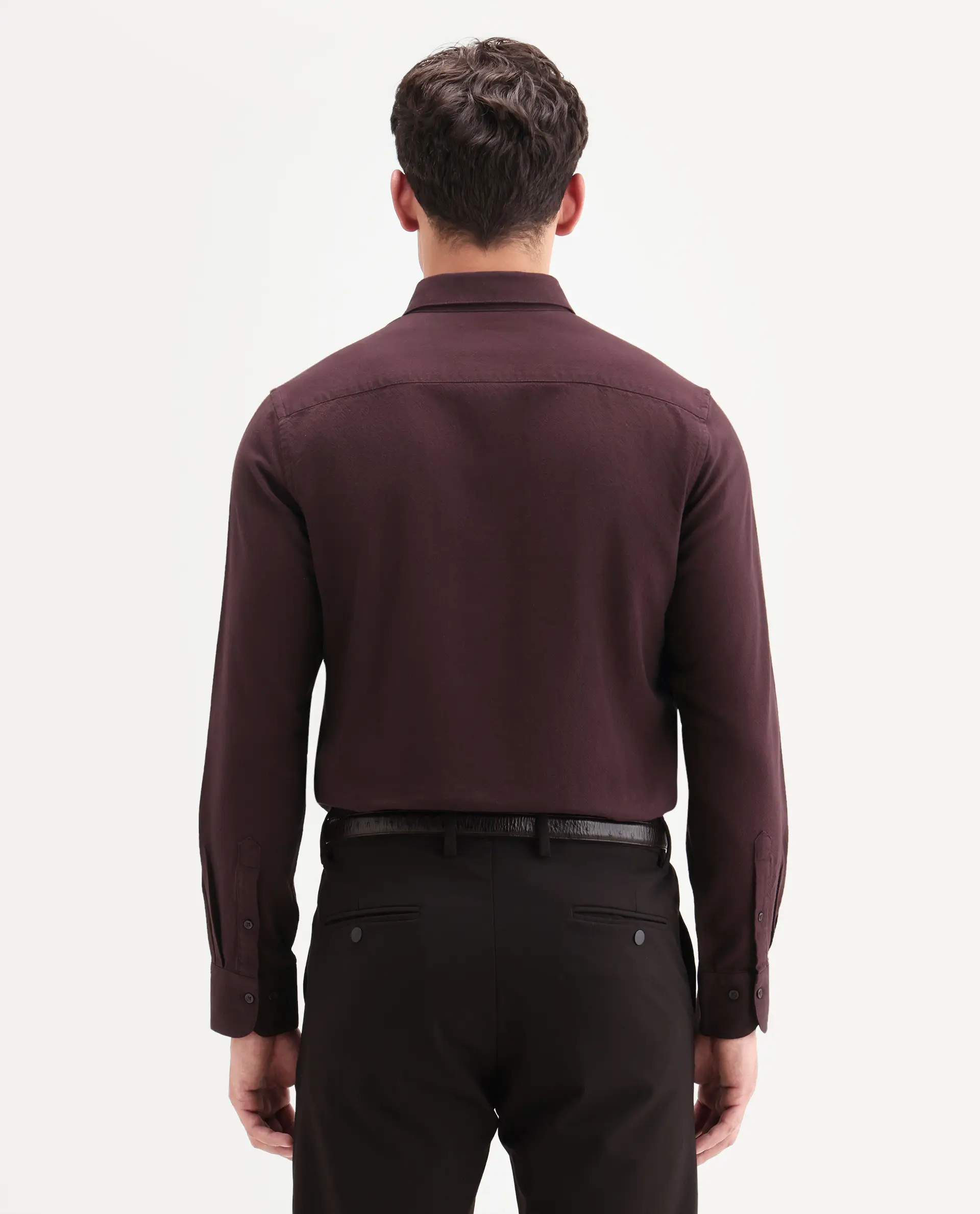 Rare Rabbit Men's Hax-P Dark Maroon Cotton Blend Fabric Full Sleeve Spread Collar Button Regular Fit Plain Shirt - Image 7