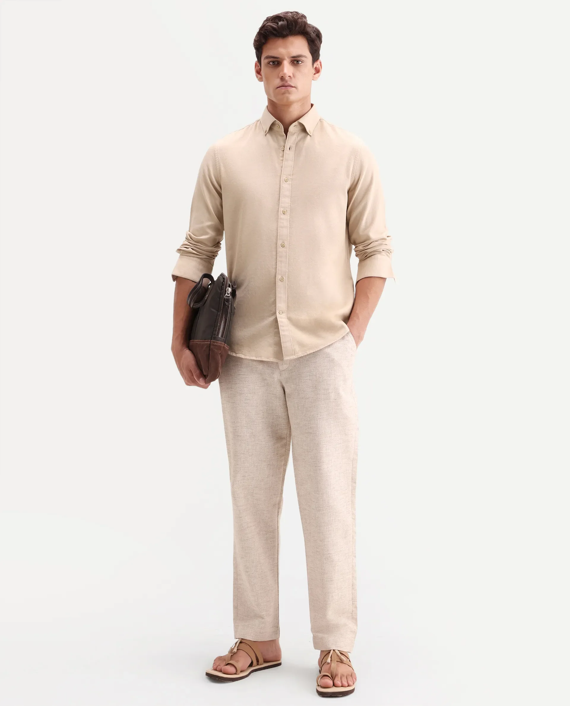 Rare Rabbit Men's Hax-P Light Mustard Cotton Blend Fabric Full Sleeve Spread Collar Button Regular Plain Shirt - Image 2