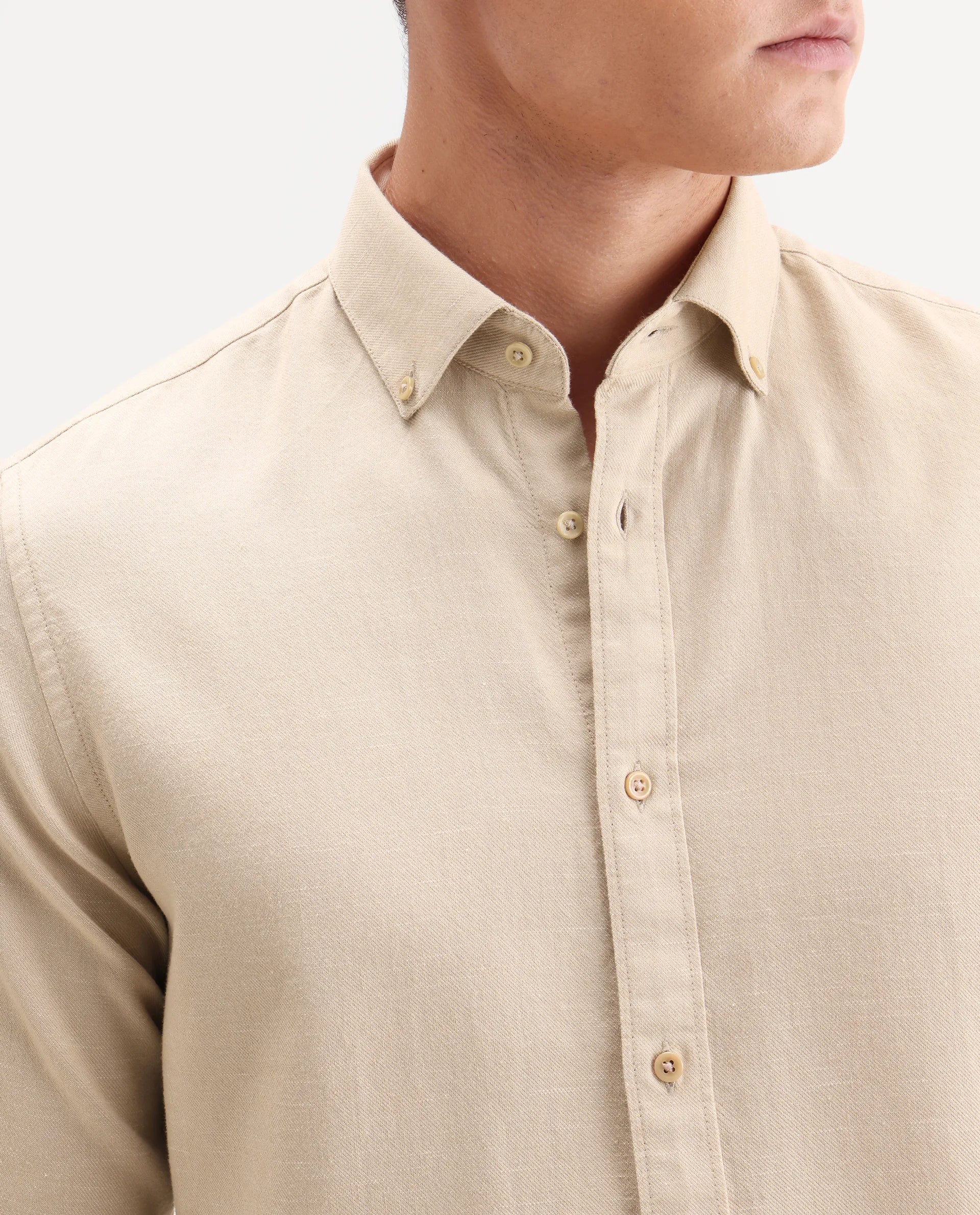 Rare Rabbit Men's Hax-P Light Mustard Cotton Blend Fabric Full Sleeve Spread Collar Button Regular Plain Shirt - Image 3