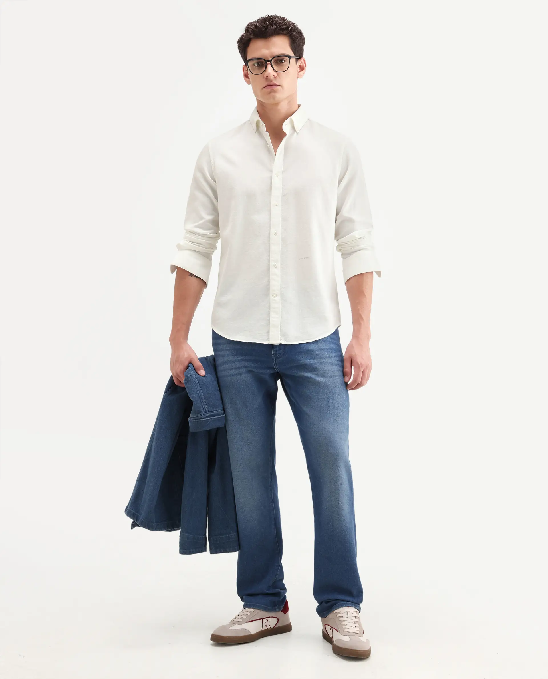Rare Rabbit Men's Hax-P Off White Cotton Blend Fabric Full Sleeve Spread Collar Button Regular Plain Shirt - Image 2
