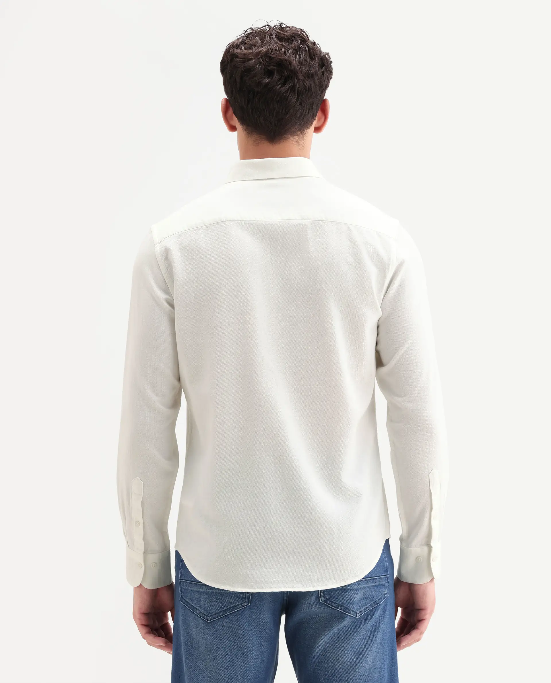 Rare Rabbit Men's Hax-P Off White Cotton Blend Fabric Full Sleeve Spread Collar Button Regular Plain Shirt - Image 7