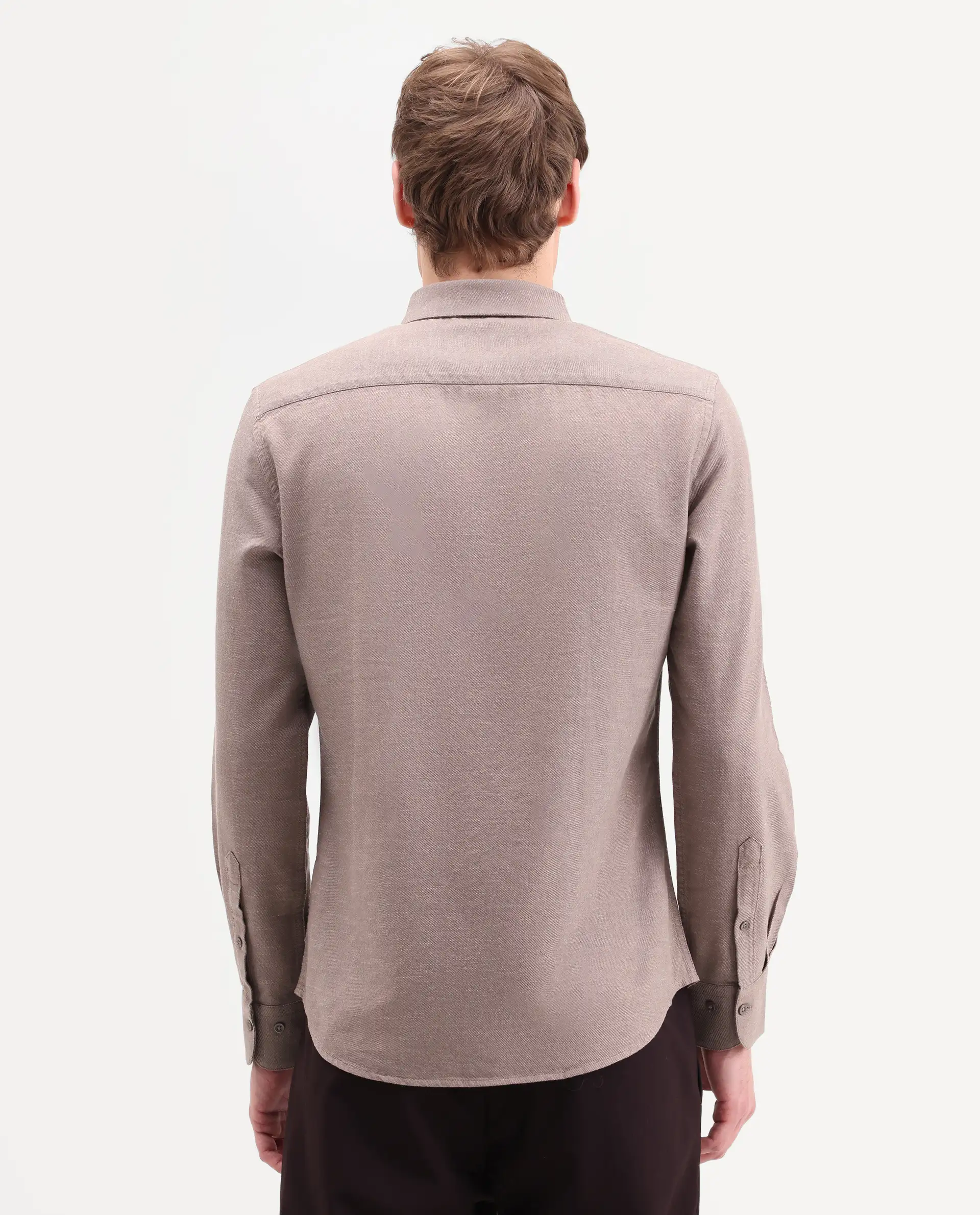 Rare Rabbit Men's Hax-P Pastel Brown Cotton Blend Fabric Full Sleeve Spread Collar Button Regular Plain Shirt - Image 7